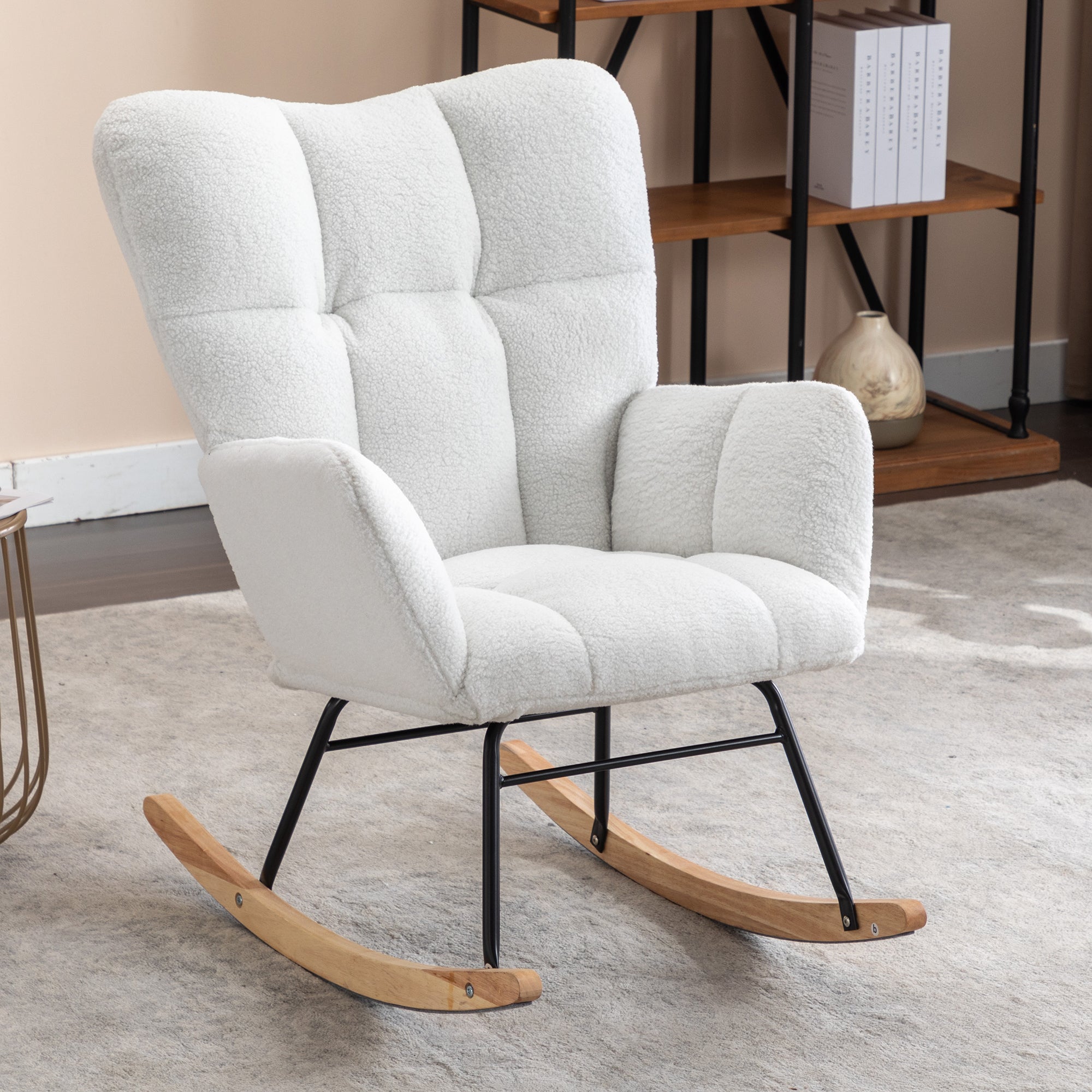 Teddy Fabric Rocking Glider Nursery Chair, Ivory