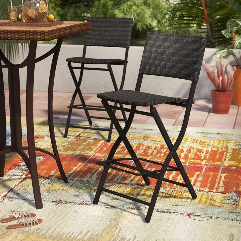 Foldable Outdoor Wicker Barstools (Set of 2)