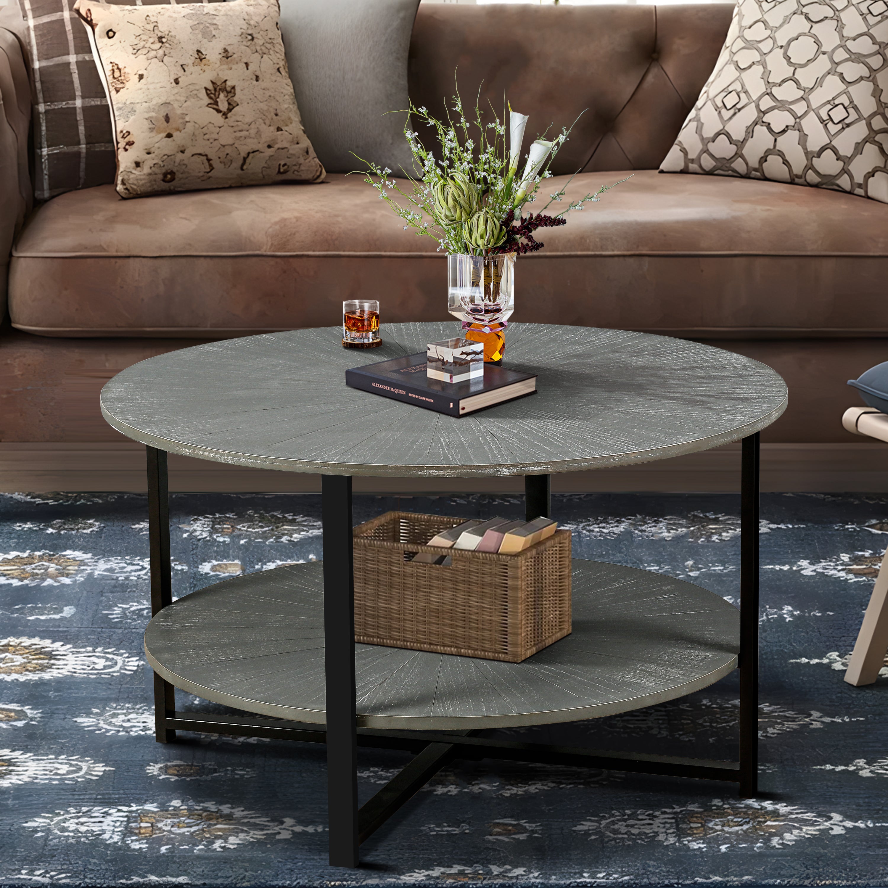 Farmhouse Coffee Table with Storage - Antique Gray