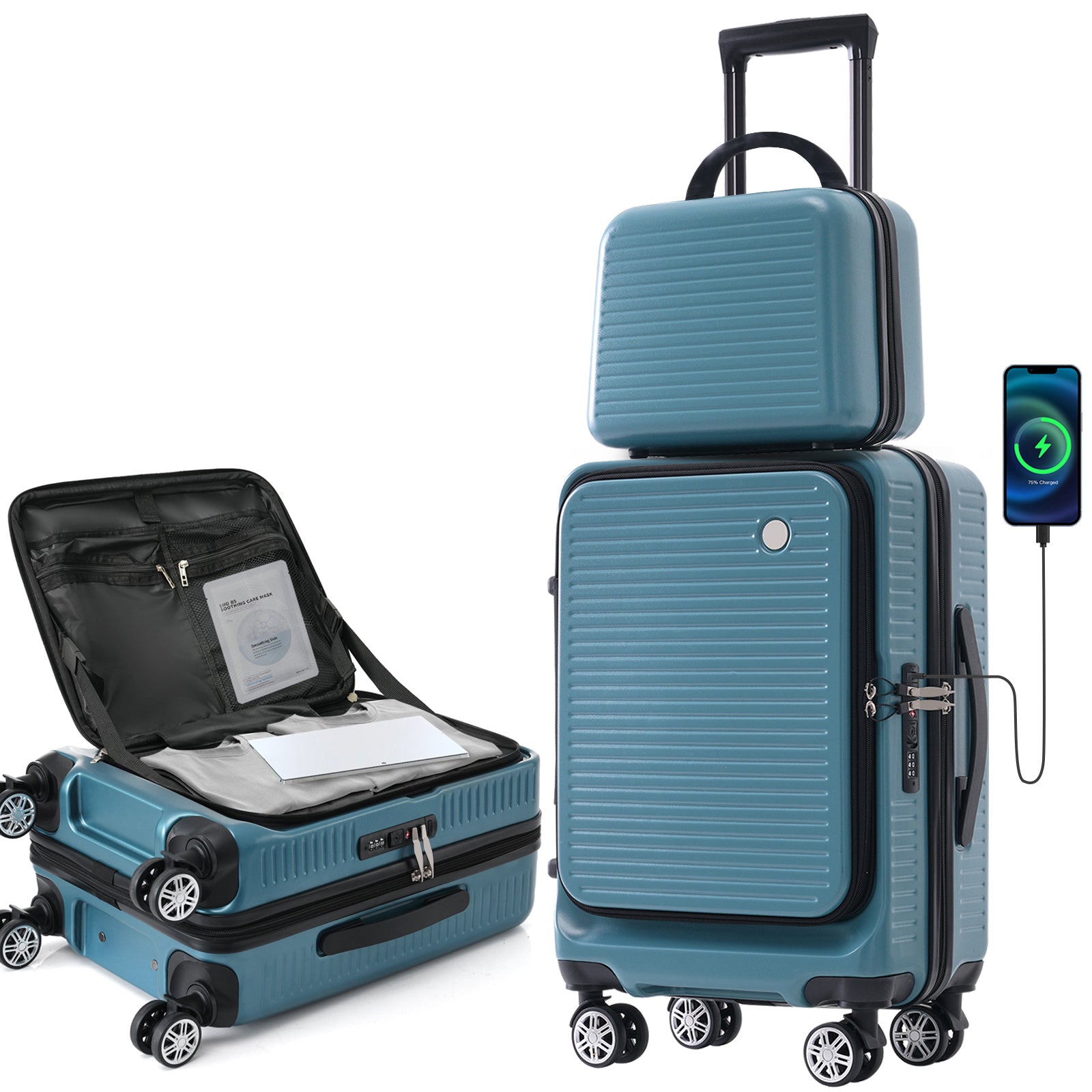20" Carry-on Suitcase w/USB & Front Pocket