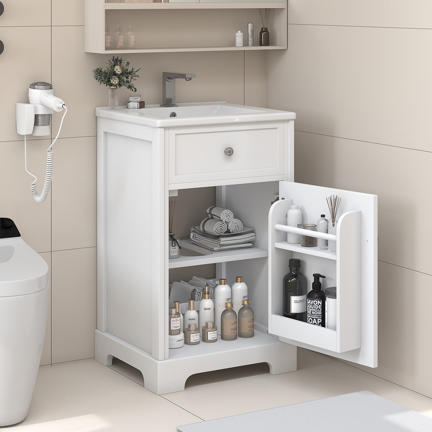 White 20" Bathroom Vanity with Sink & Storage