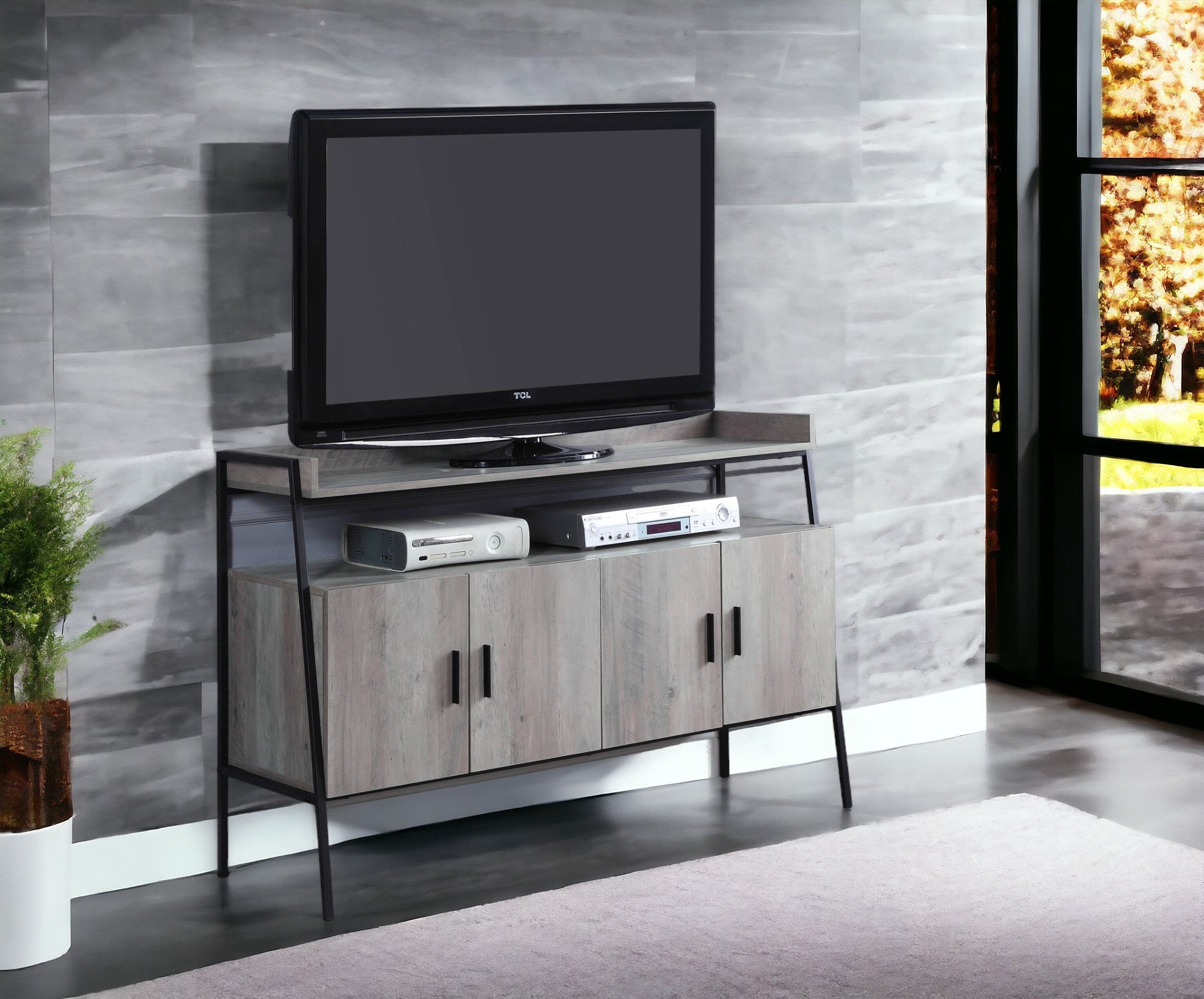 Samiya Gray Oak & Black TV Stand