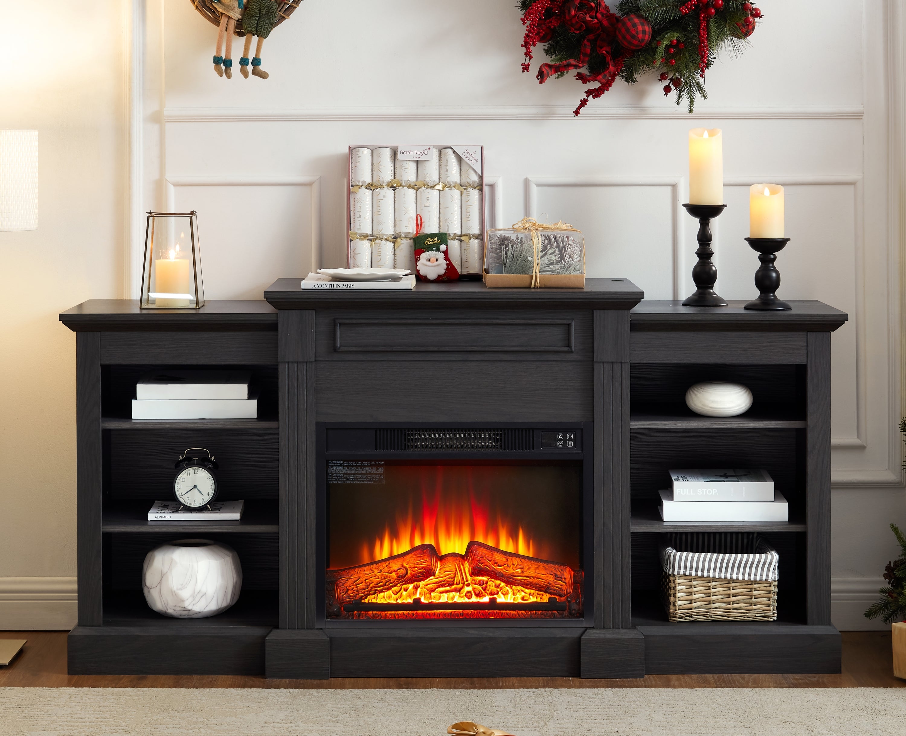70" TV Stand w/ Fireplace & Storage - Grey