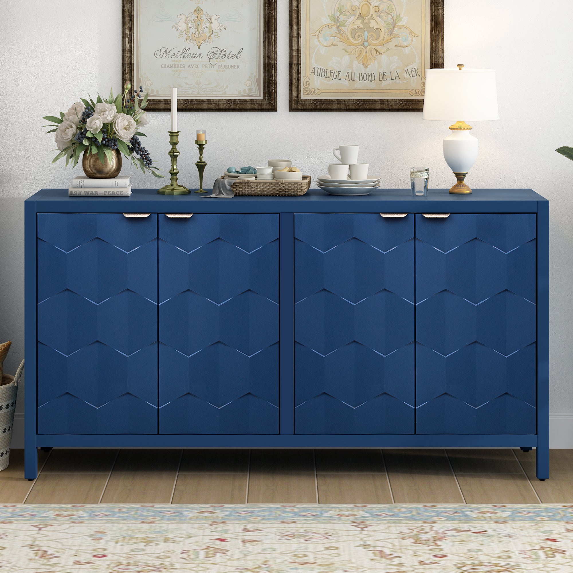 Luxury 4-Door Sideboard: Honeycomb Design