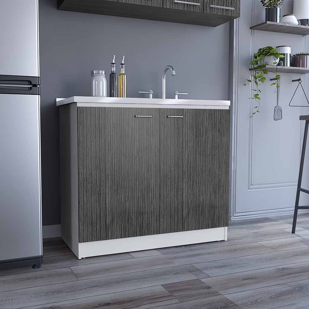 White Freestanding Sink Vanity w/ Oak Cabinet