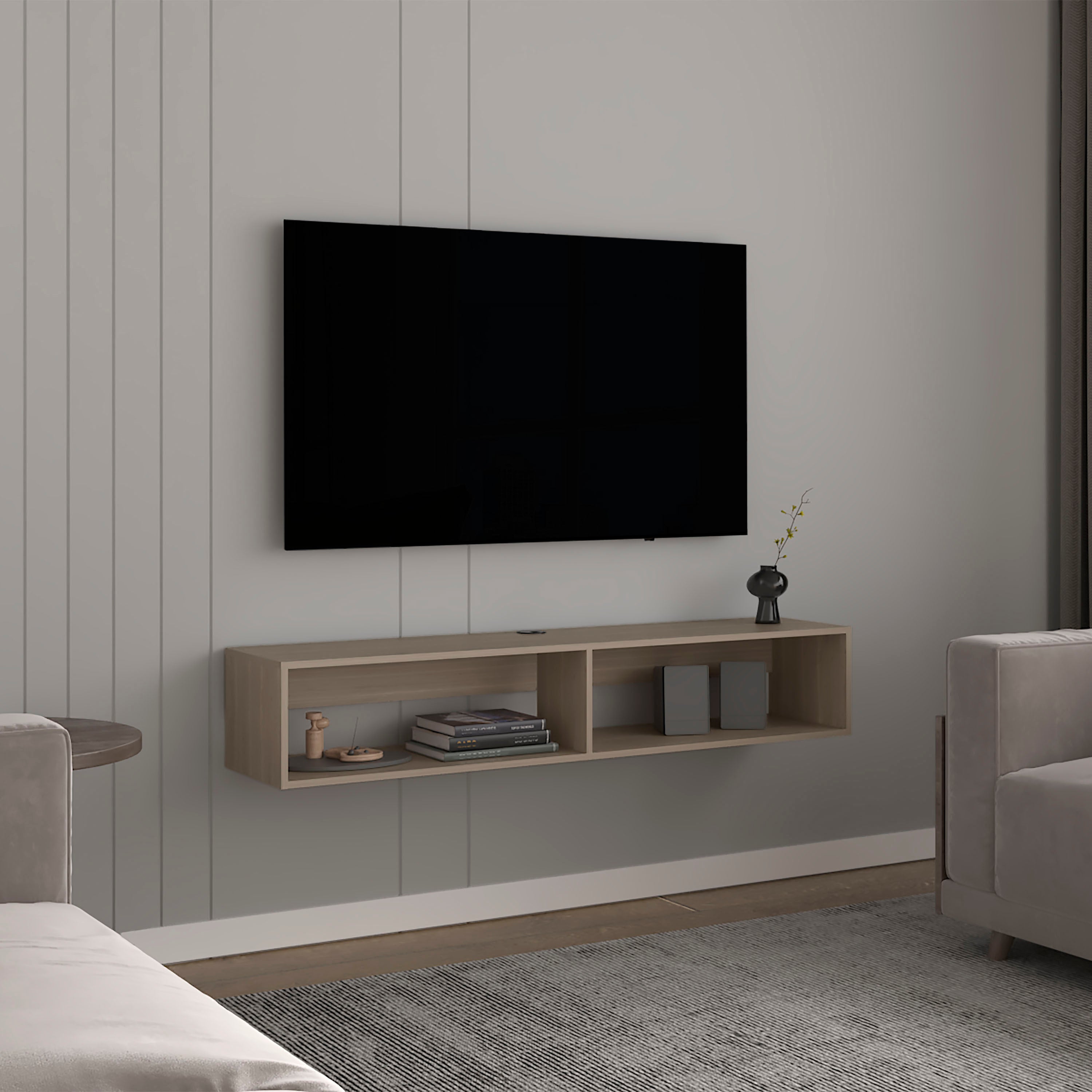 White Oak TV Stand, 10.4"H, 2 Shelves