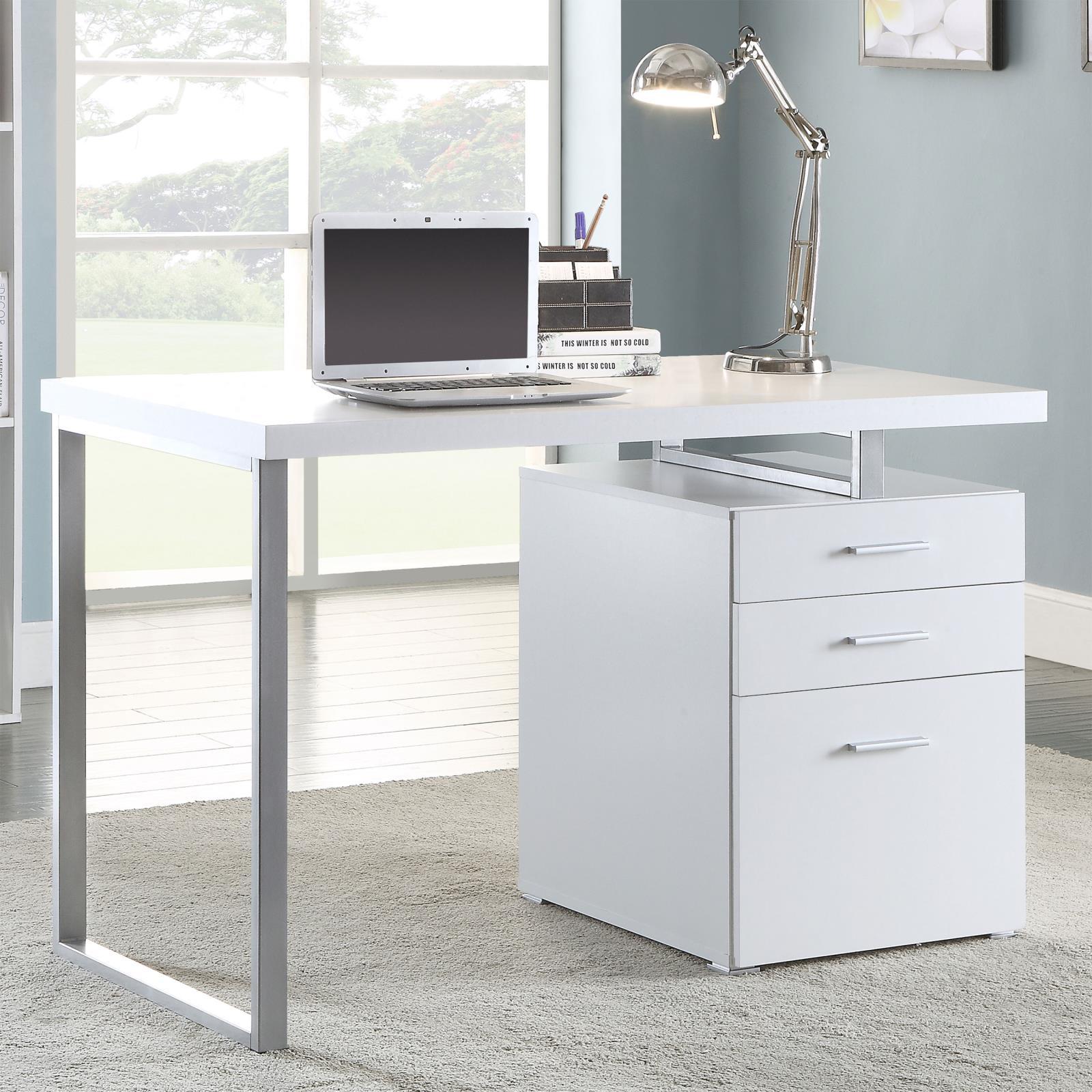 White 3-Drawer Reversible Office Desk