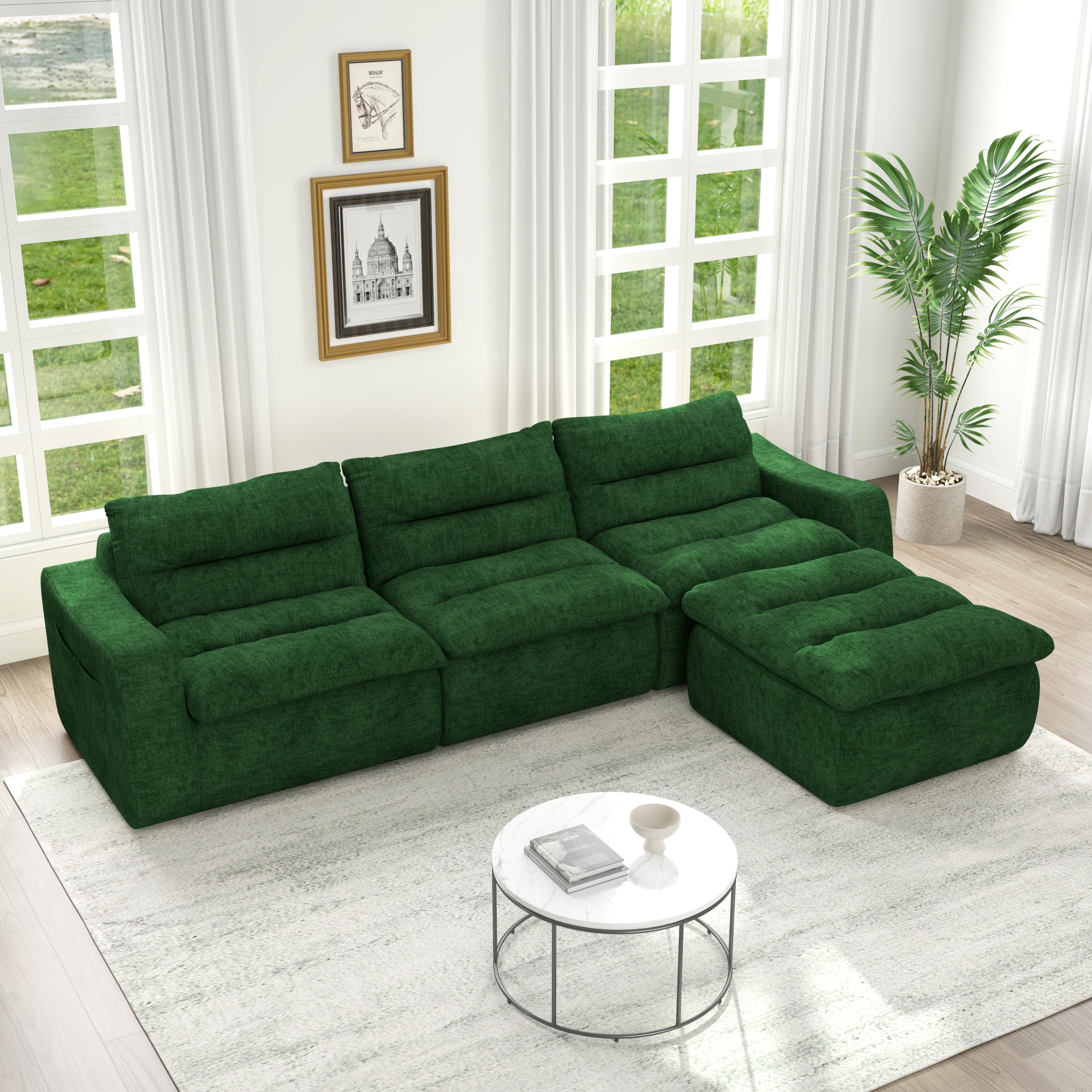 Modern Green L-Shaped Modular Sofa