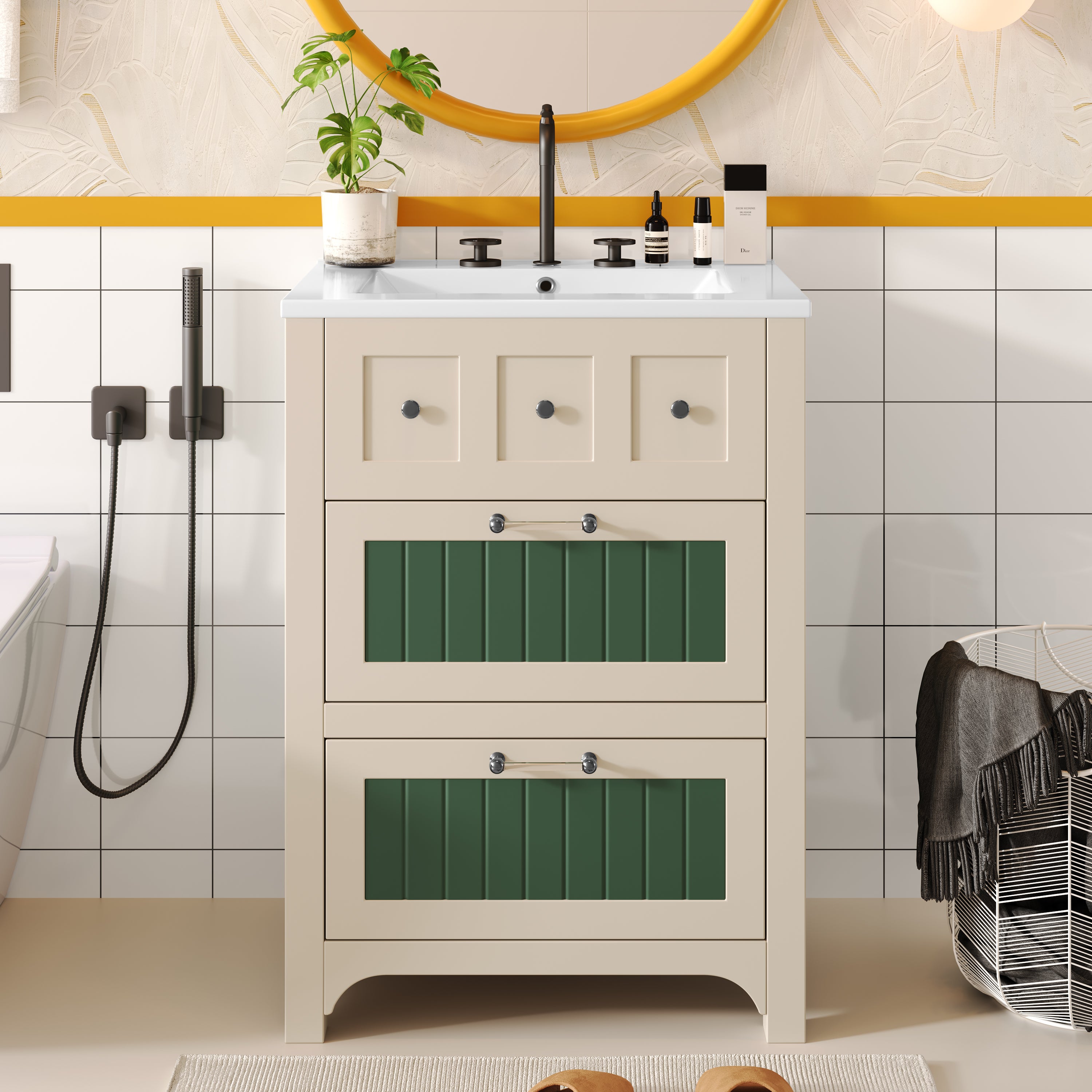 24" Bathroom Vanity with Ceramic Sink & 2 Drawers