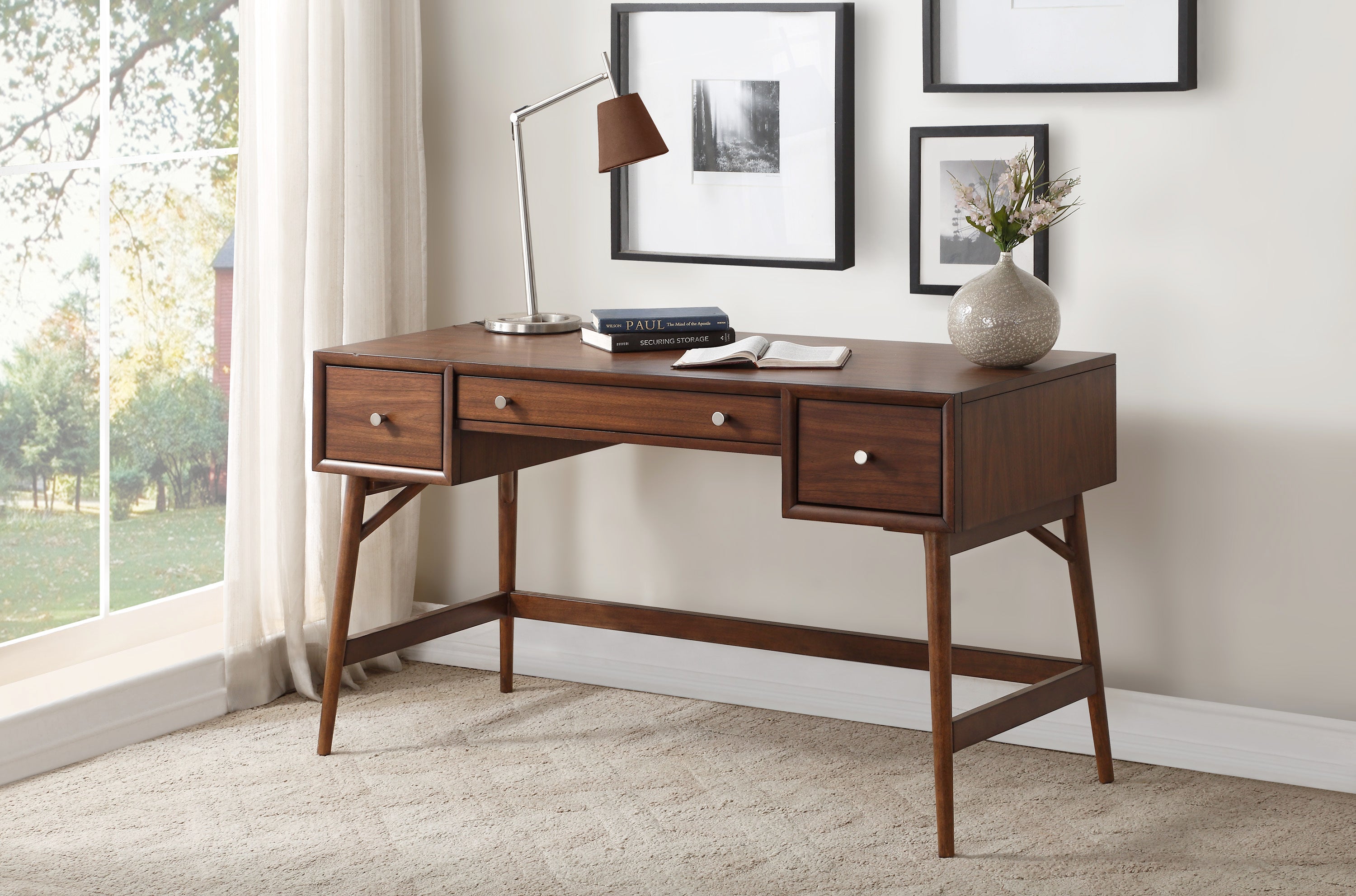 Stylish Brown Writing Desk w/ Storage Drawers
