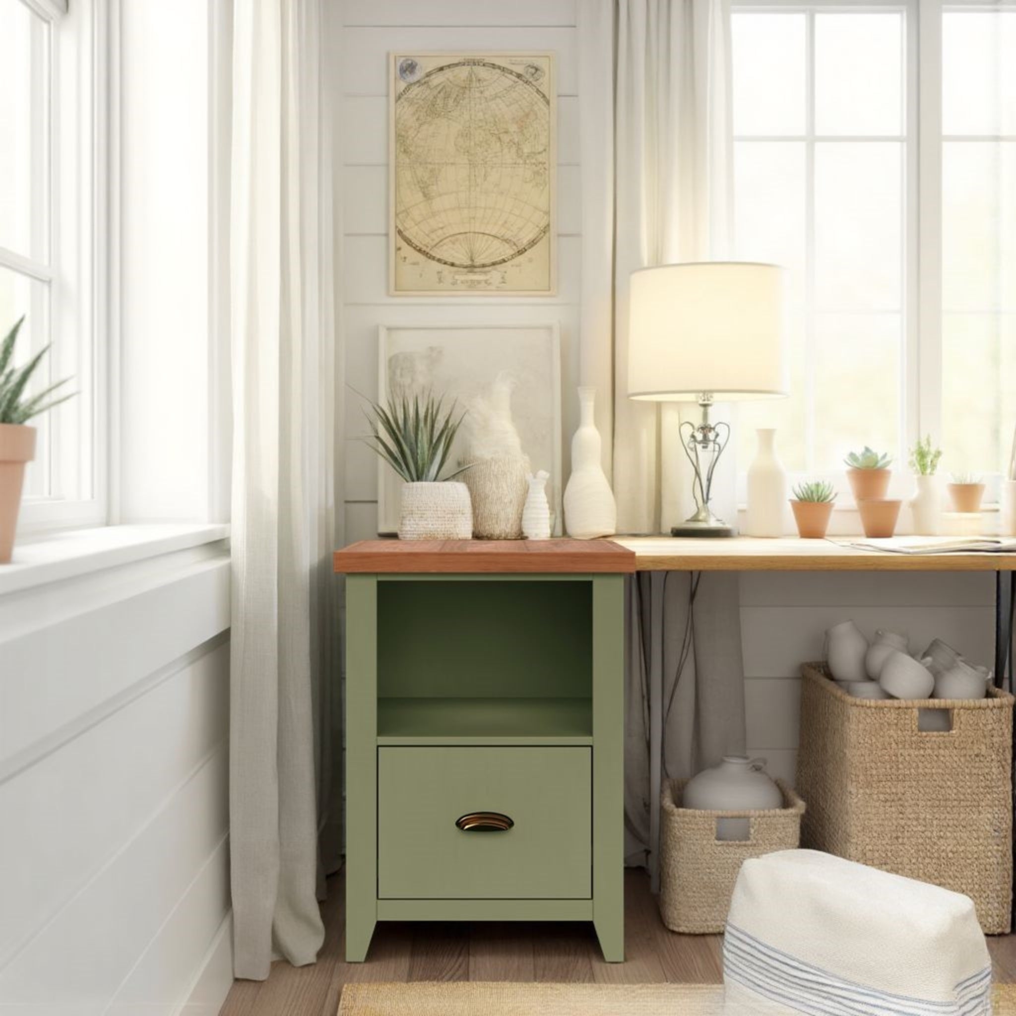 Sage Green File Cabinet: 22" Drawer, Ready-to-Use