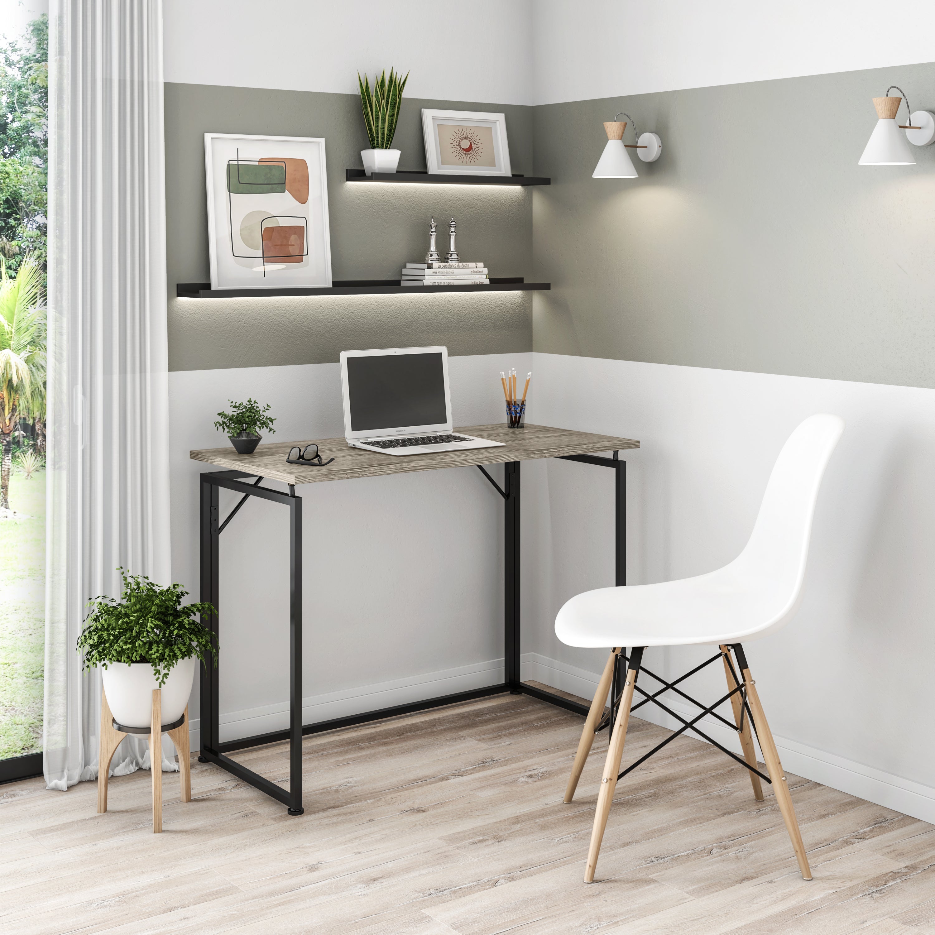 Folding Desk - Space Saving Grey Desk