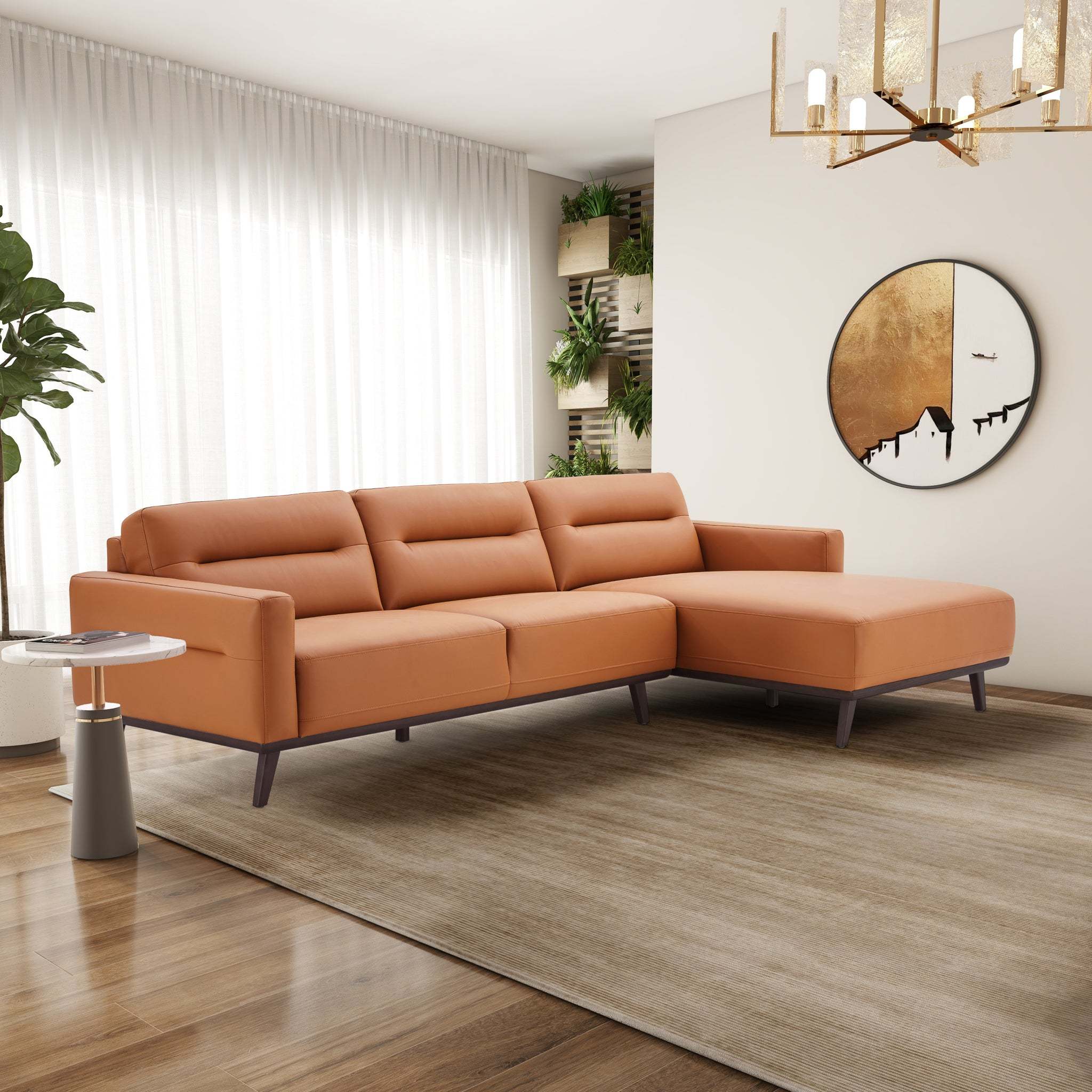 Ella Cognac Leather Right-Hand Sectional Sofa