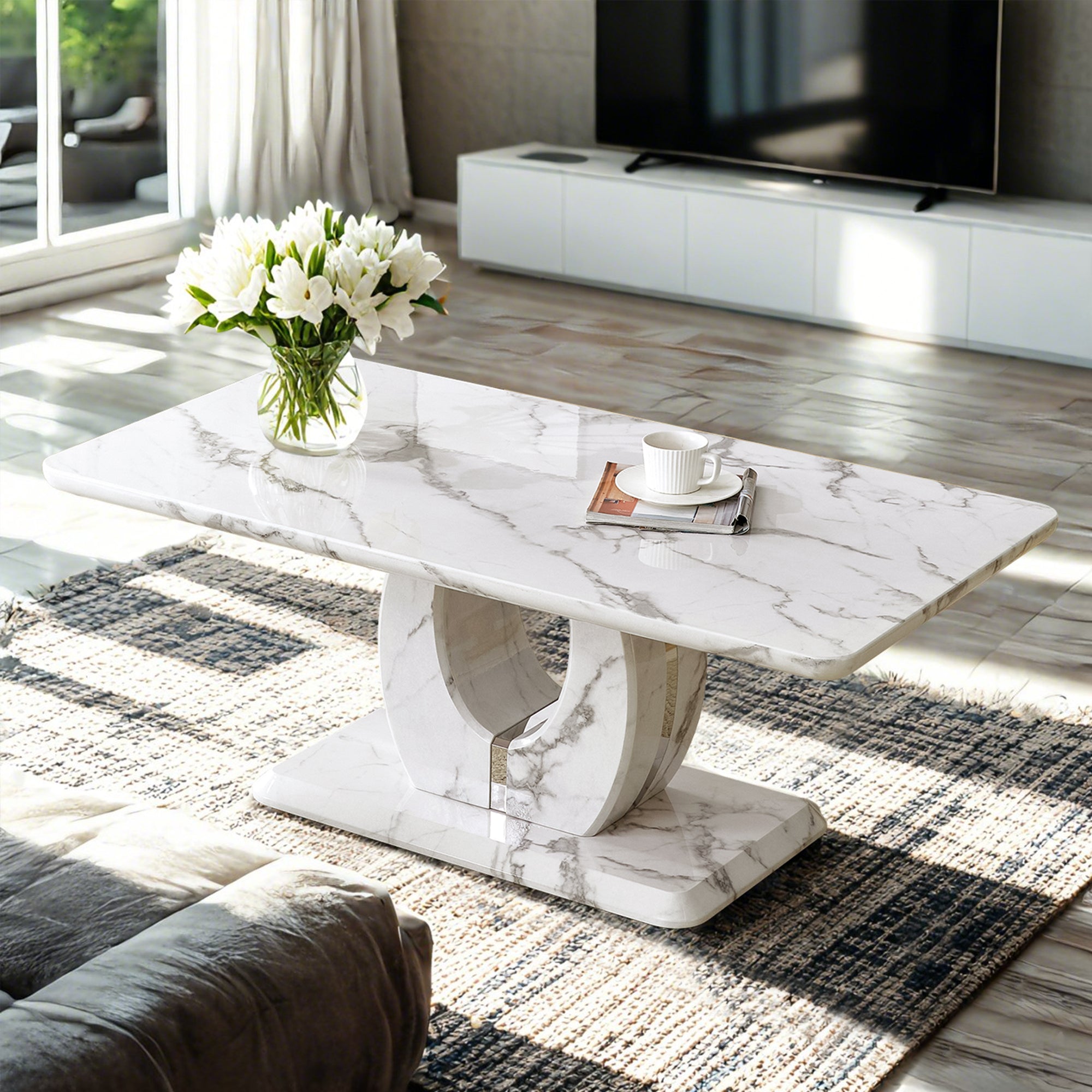 Modern Grey Marble Coffee Table | Minimalist MDF Design