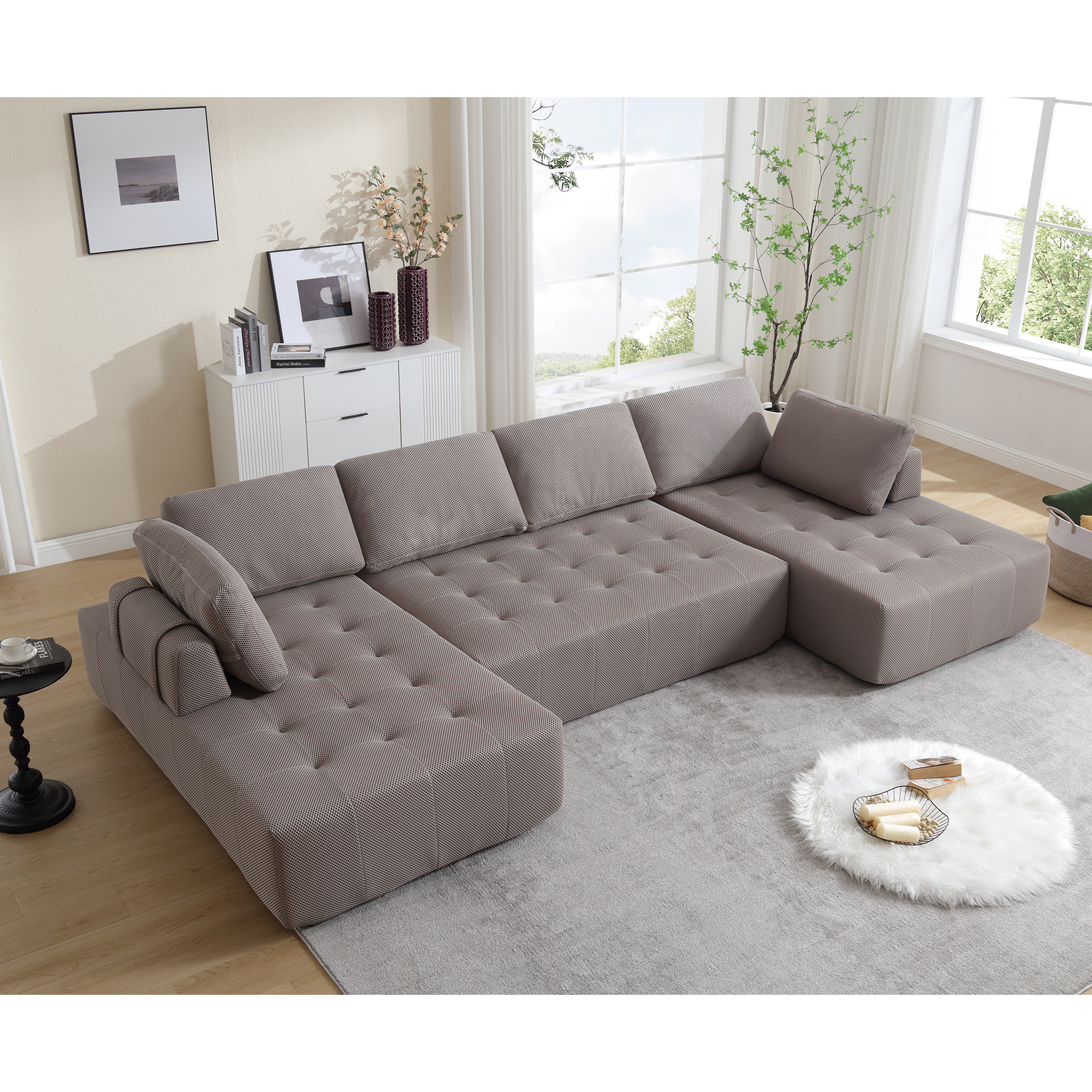 Modular U-Shaped Sofa: 6-Seater, Gray Mesh