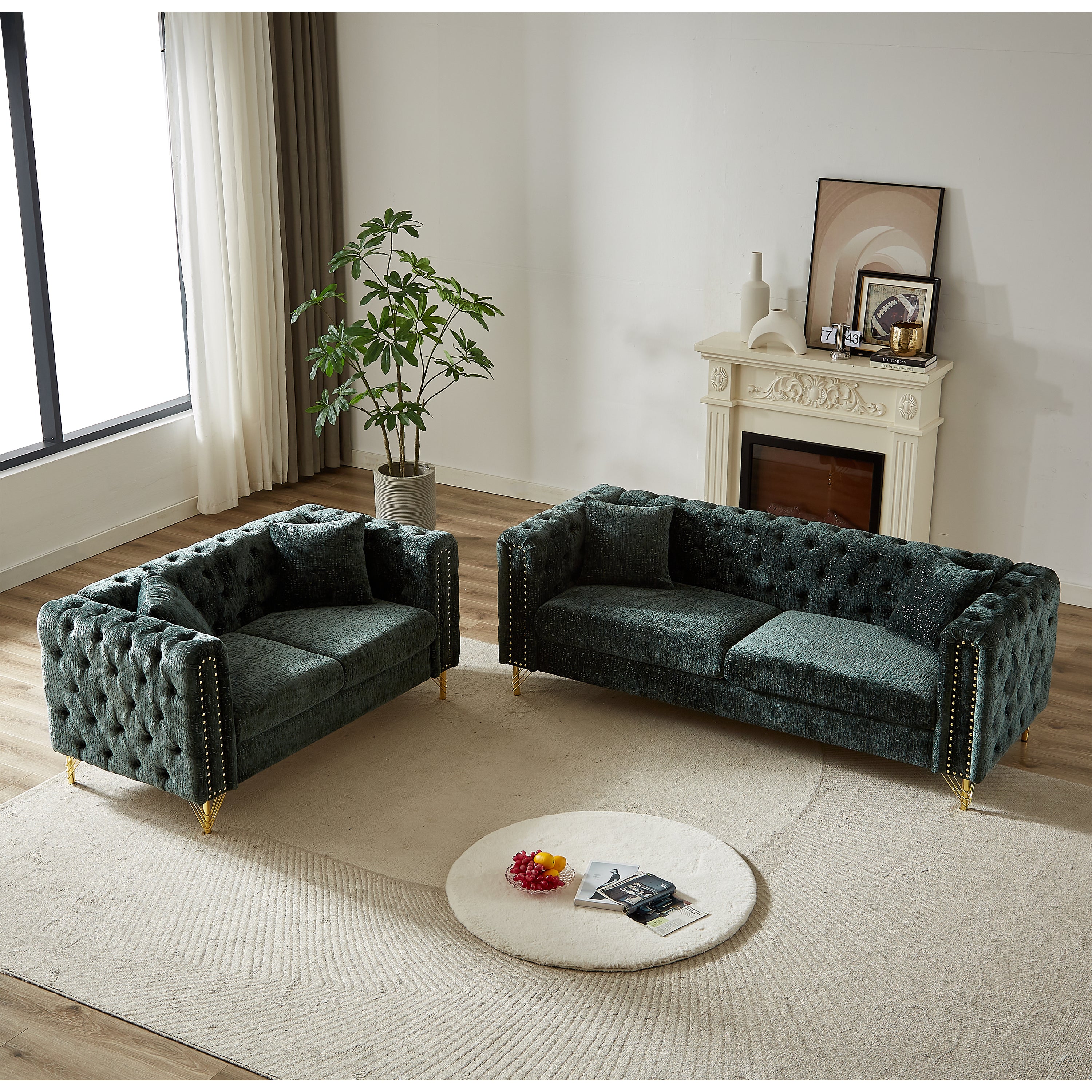 Chenille Sofa: Modern Button Tufted Couch
