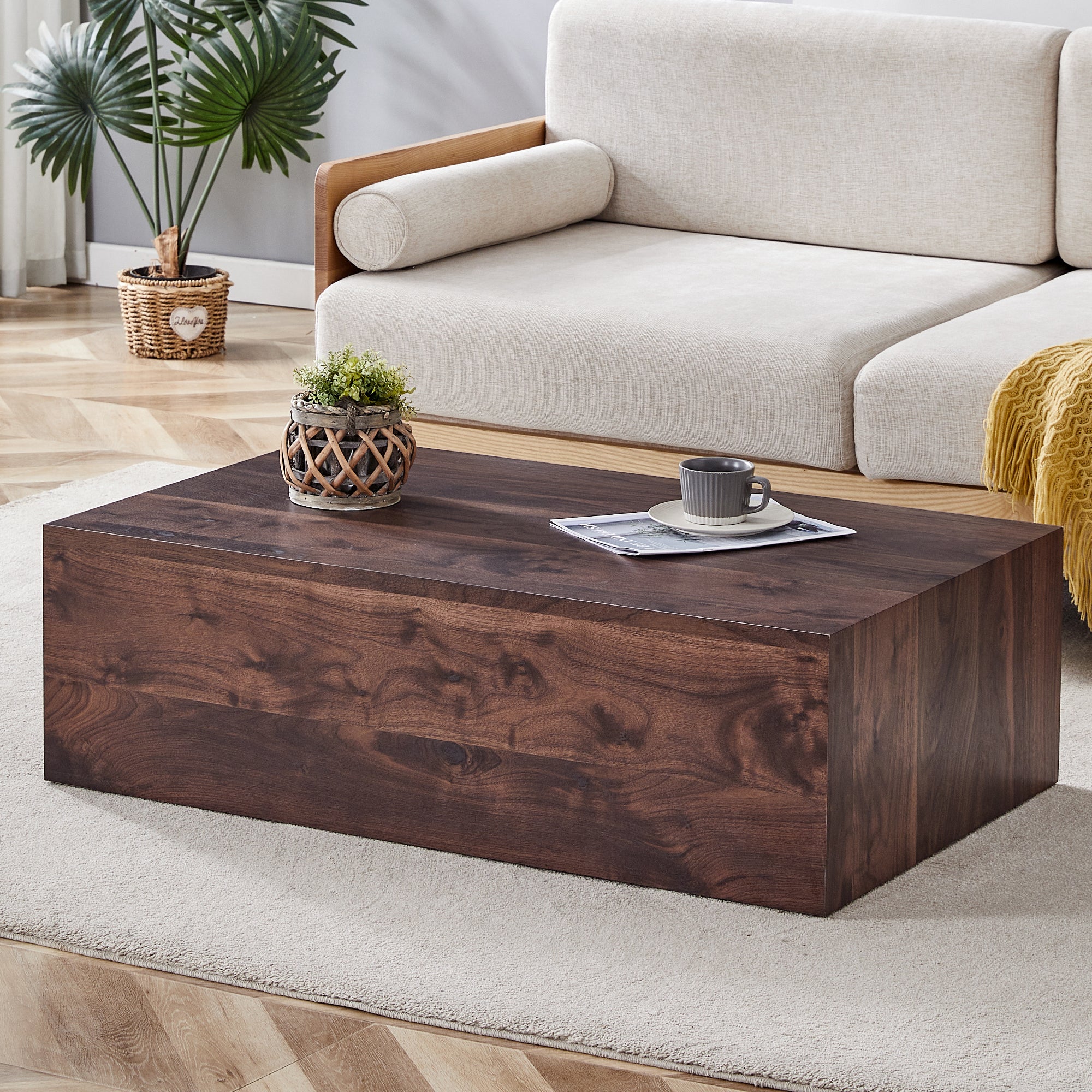 Walnut Wood Grain Coffee Table | Modern Living Room Accent