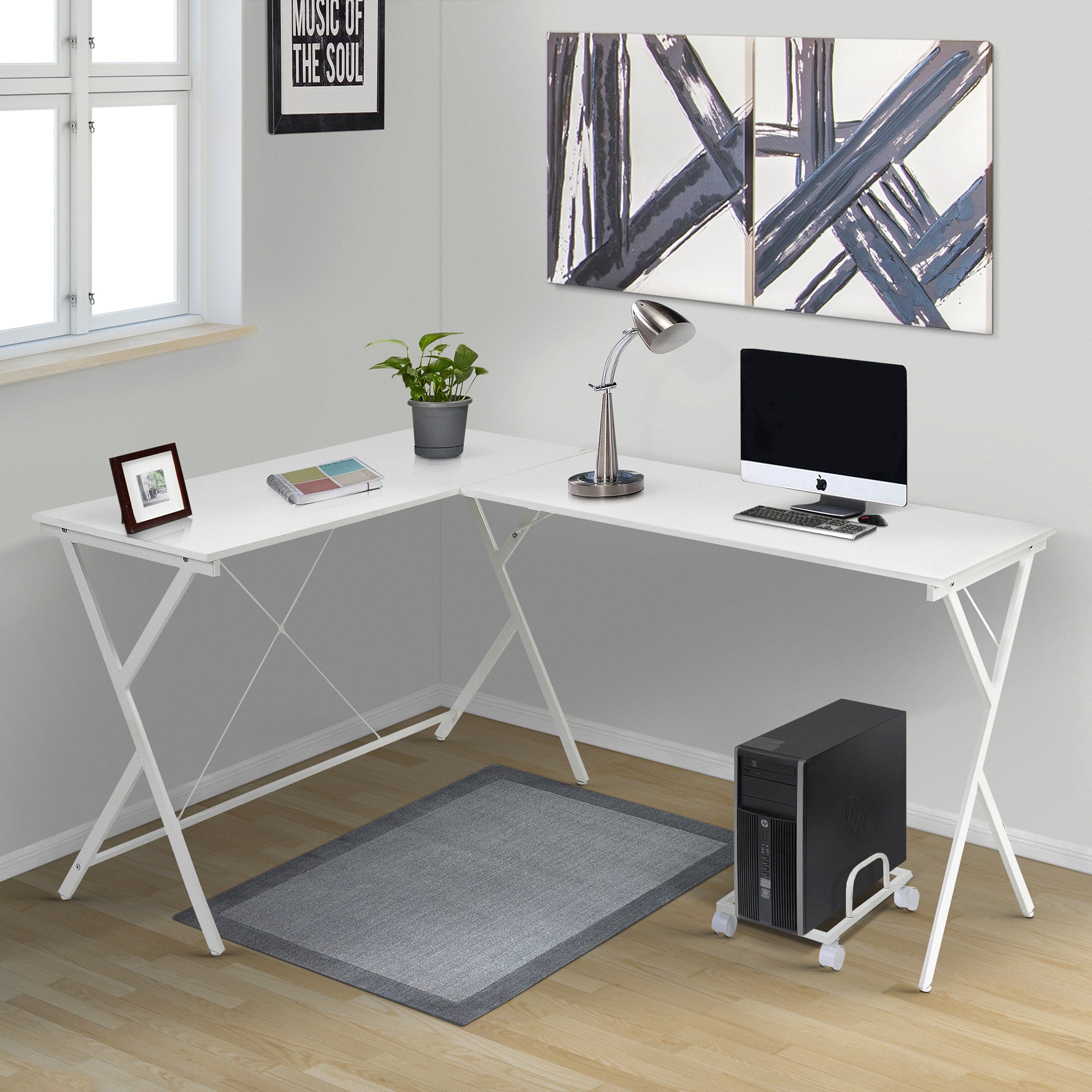 White L-Shaped Computer Desk w/ CPU Holder