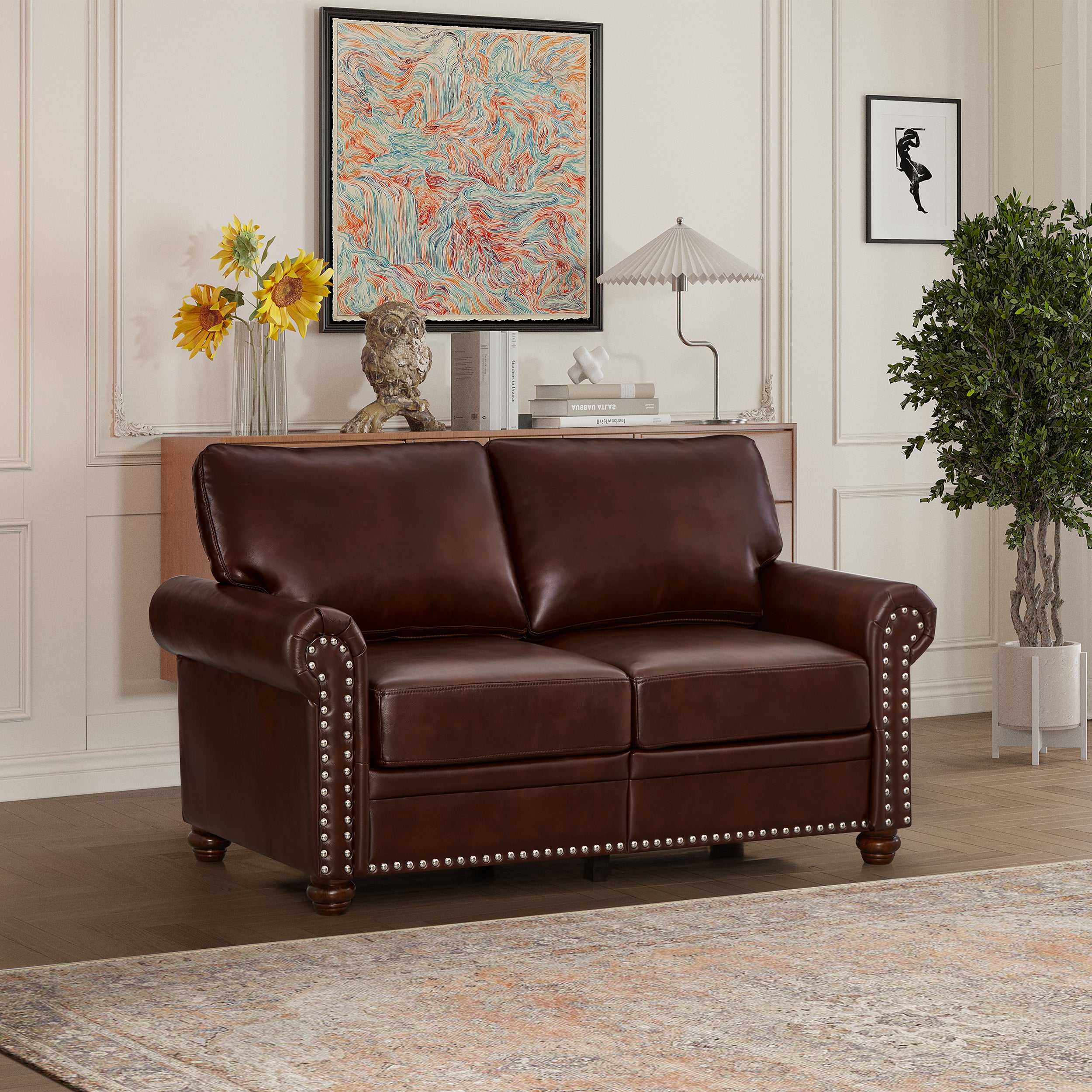 Burgundy Faux Leather Sofa, Loveseat & Chair