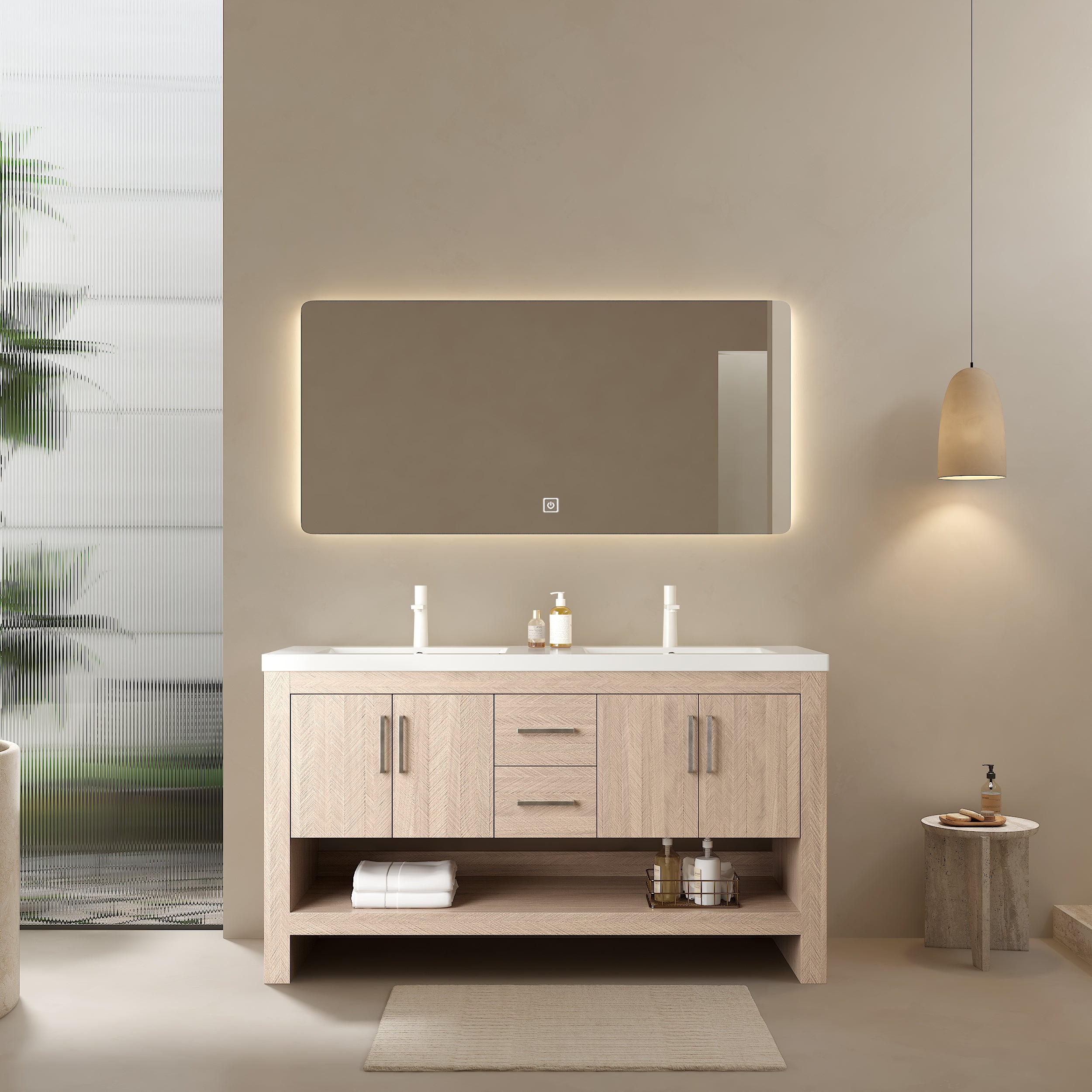LUCCI 60" Double Vanity: White & Oak