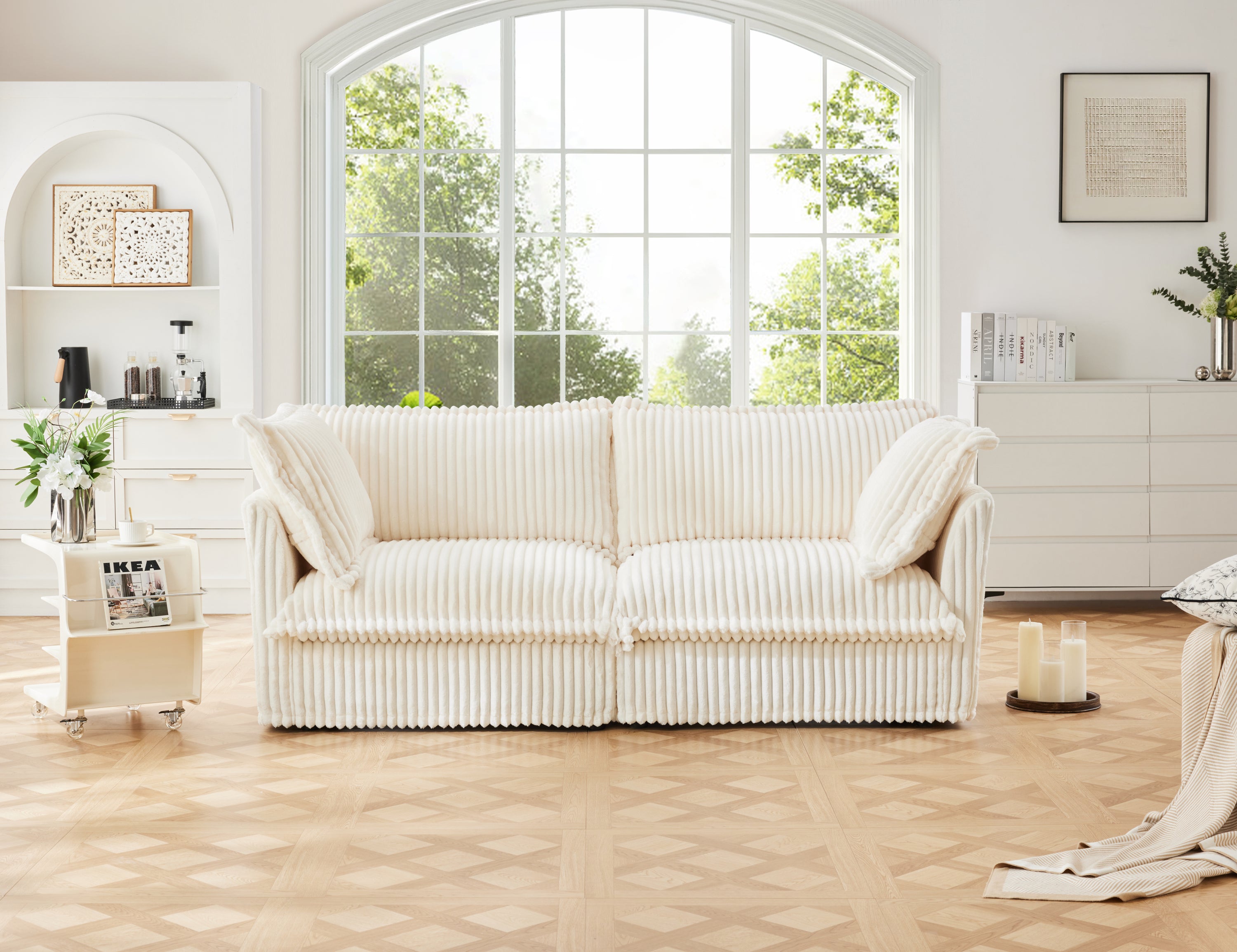 Cream Corduroy Sofa: Comfy 2-Seater for Small Spaces