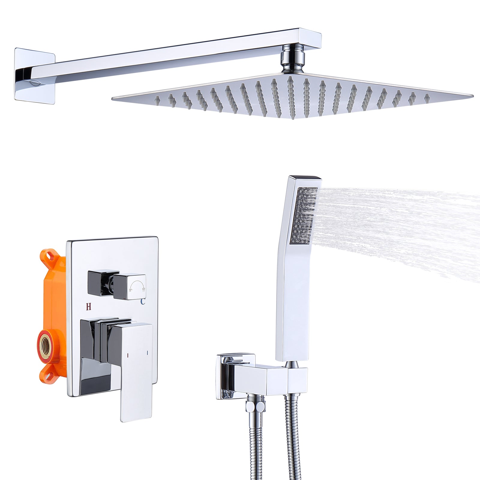 Rainfall Shower System: Chrome, 10' Head, Handheld