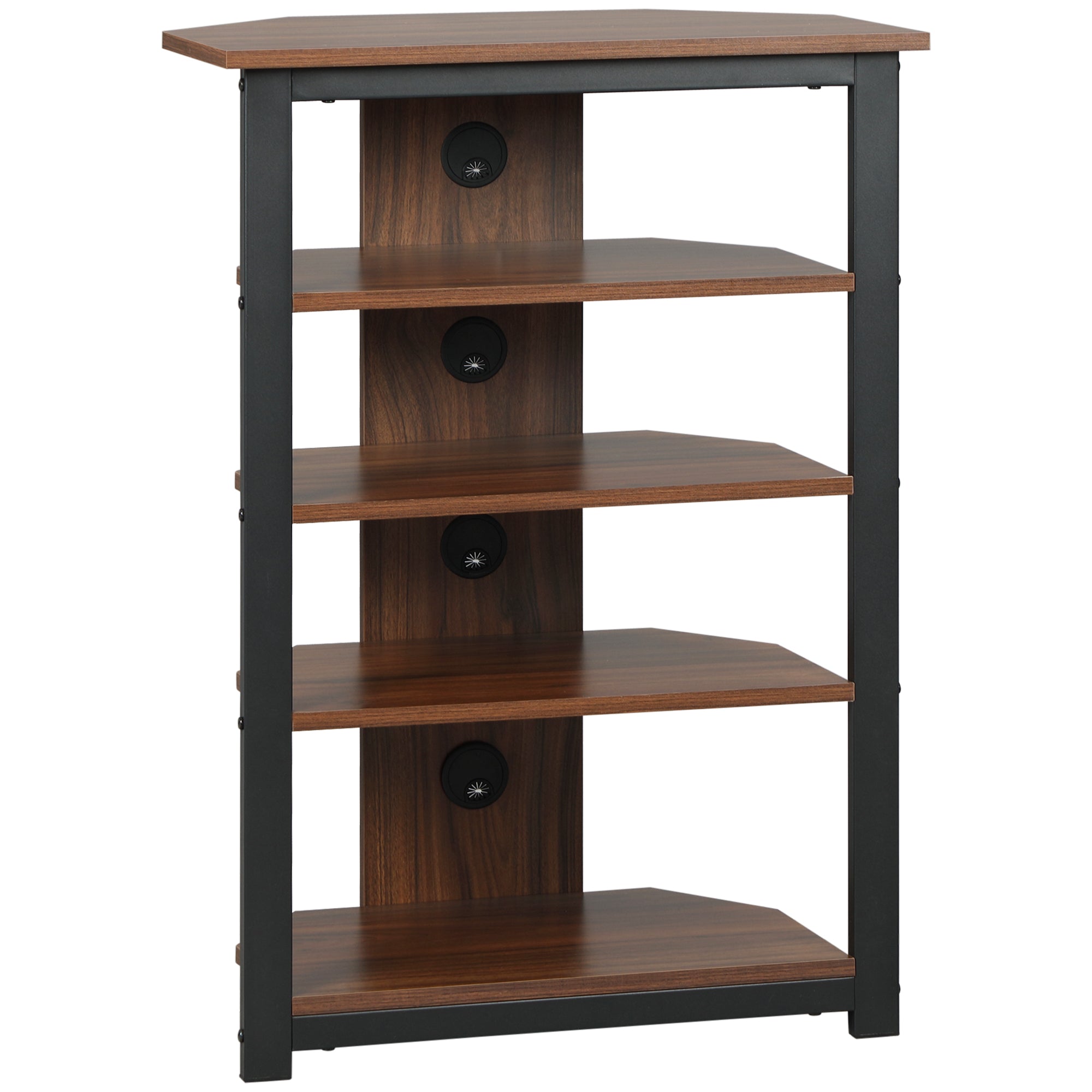 TV Stand with Storage Shelves & Steel Frame - Brown