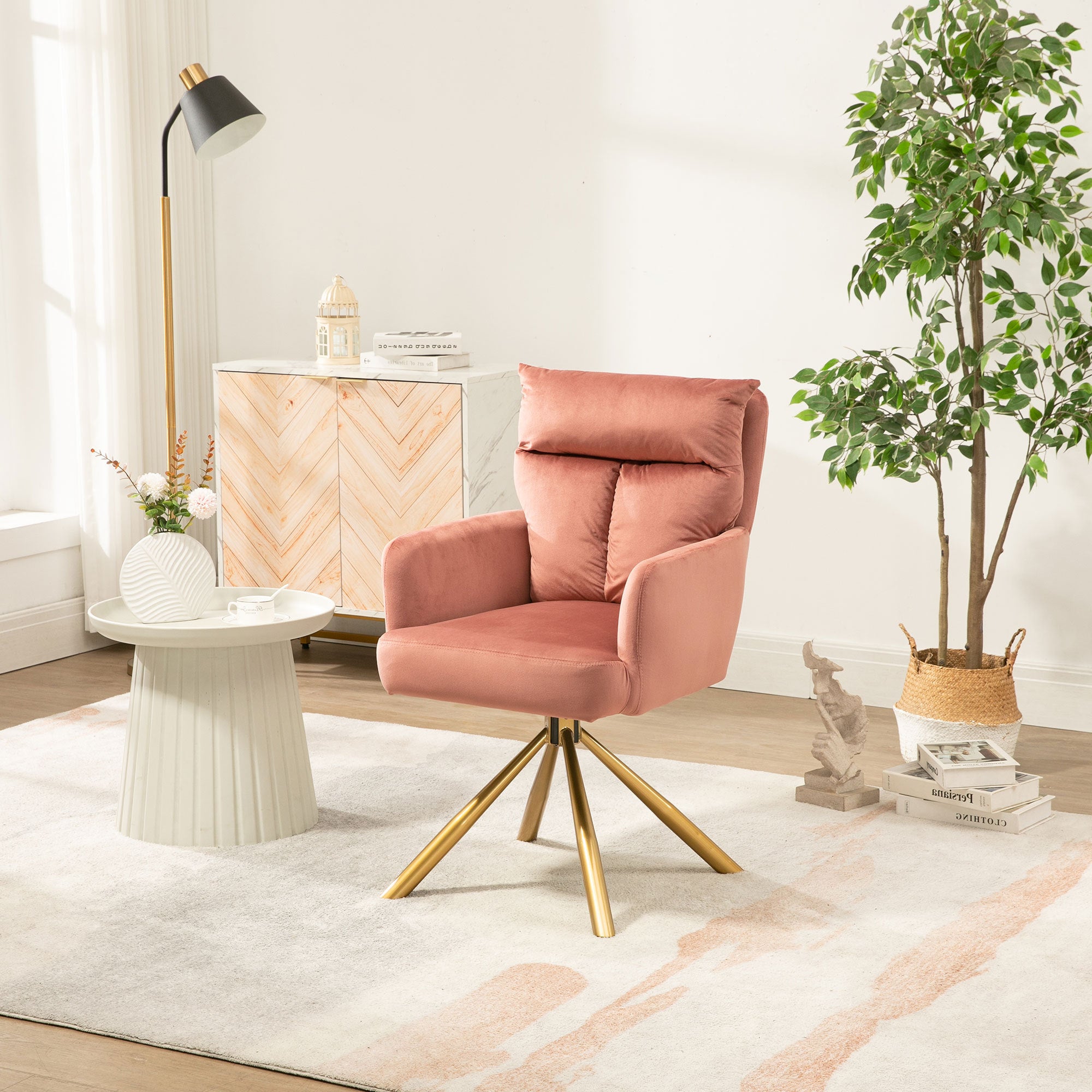 Pink Velvet Swivel Accent Chair | Contemporary High-Back