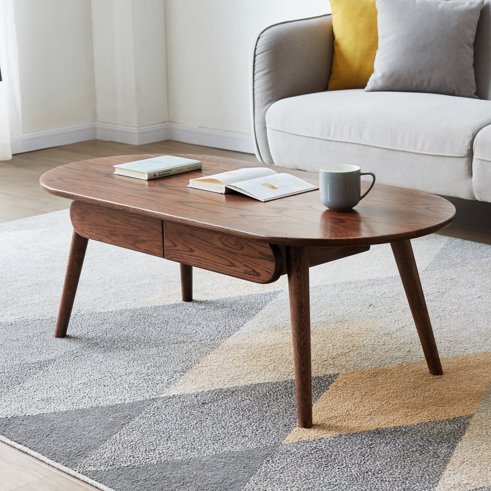 Solid Wood Capsule Coffee Table with Drawers (120x52cm)