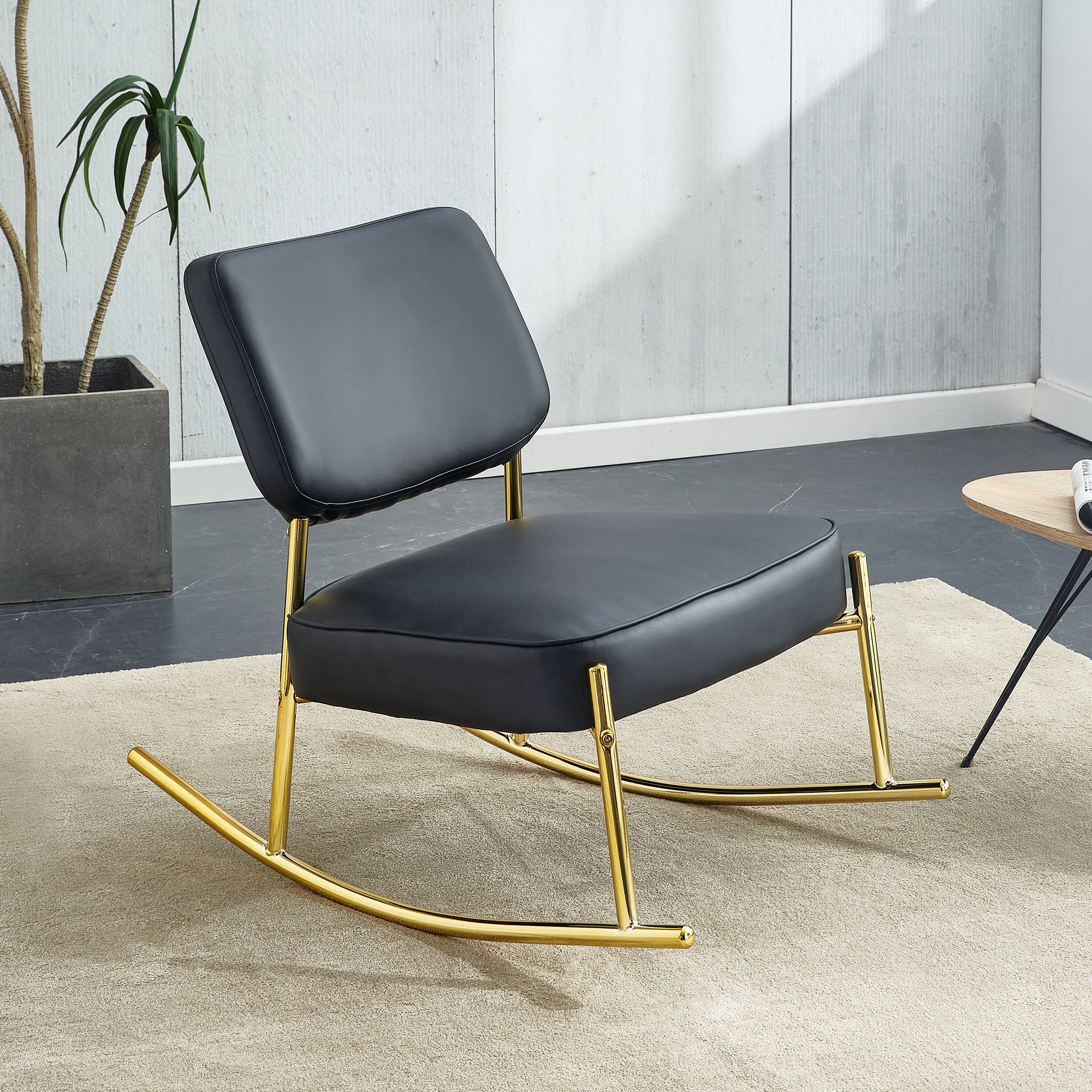 Luxury PU Rocking Chair: Black & Gold Comfort