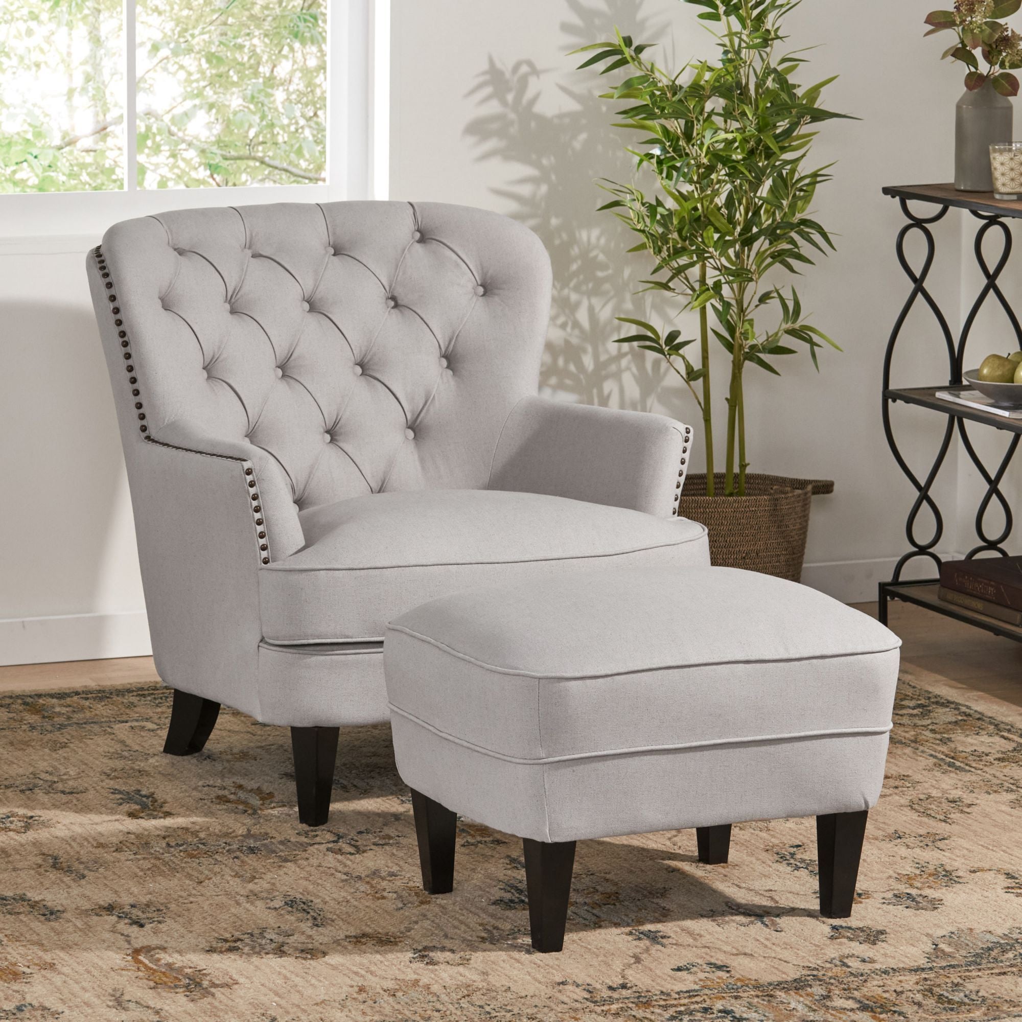 Grey Fabric Club Chair & Ottoman Set | Modern Style