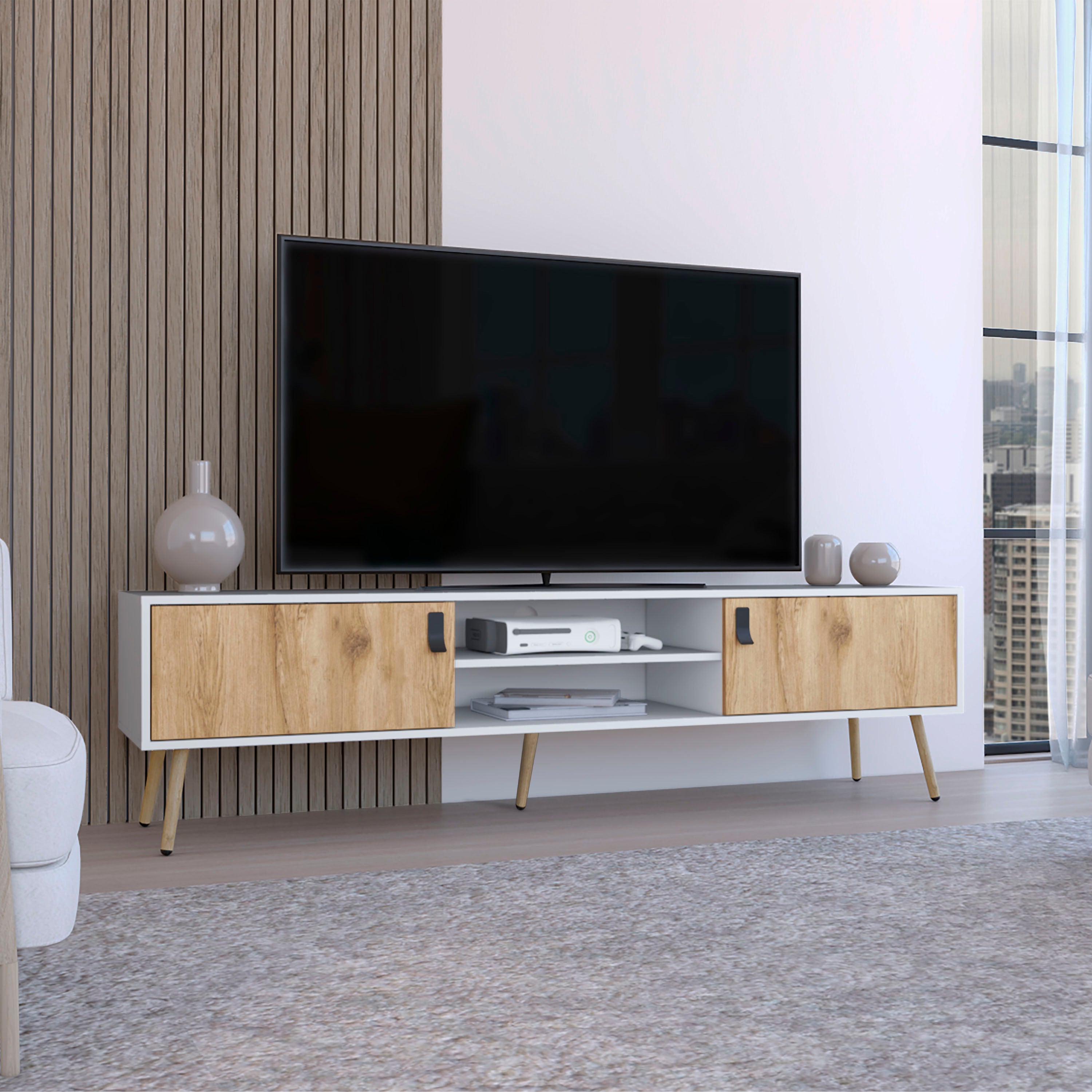 Toka White TV Rack | 2 Doors & Shelves