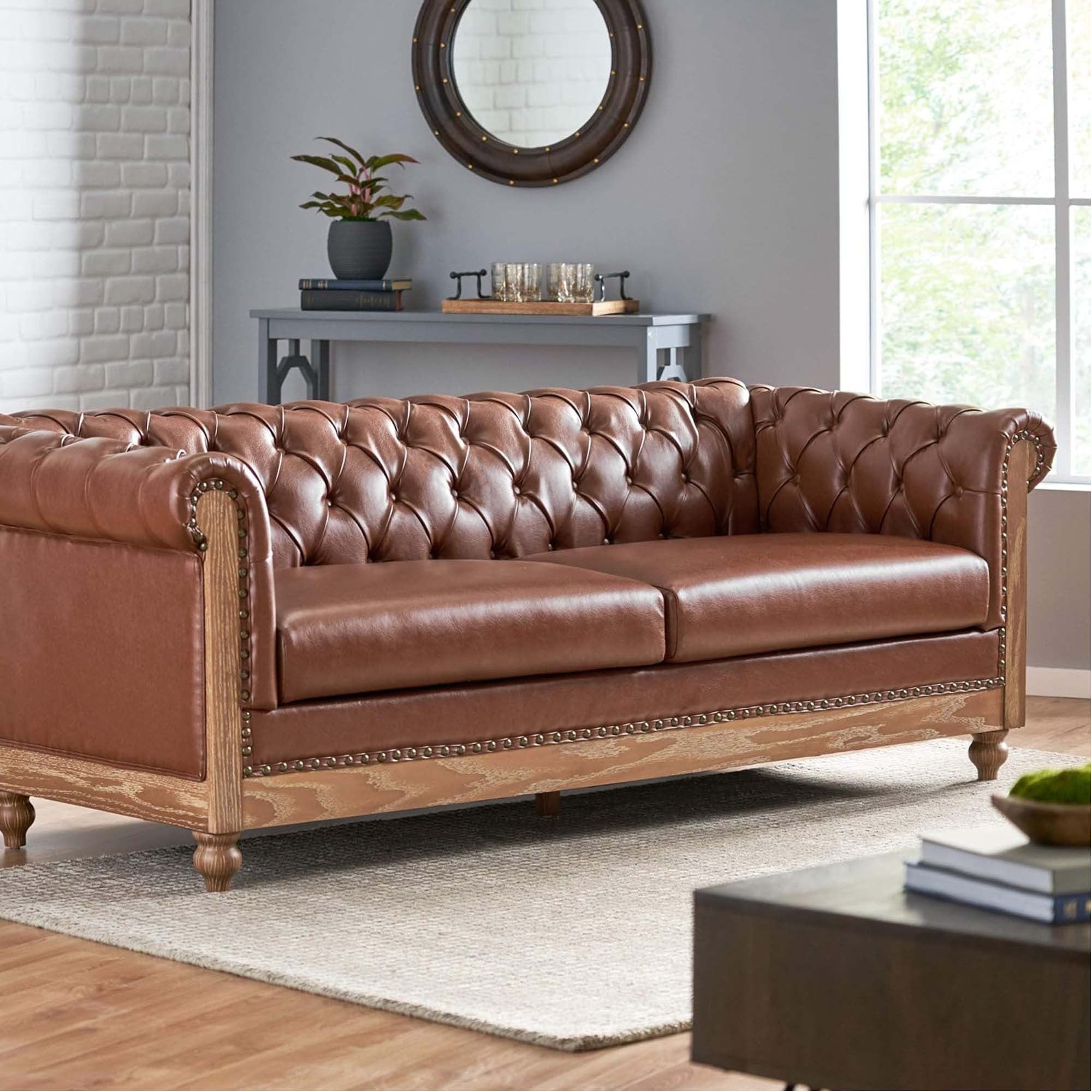 Mirod Comfy 3-Seat Sofa: Retro Style Wooden Legs