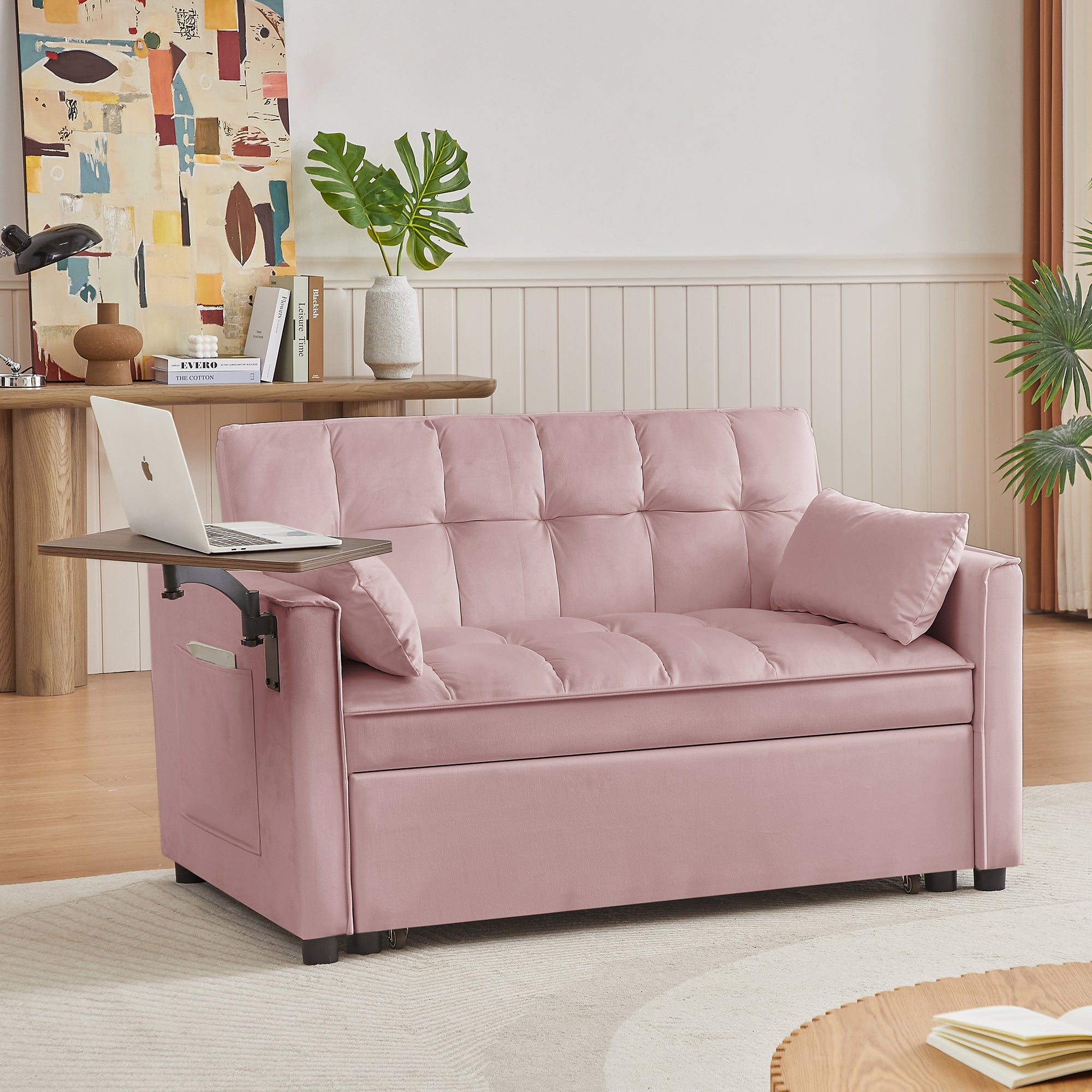 Pink Velvet Loveseat Sofa Bed: Stylish & Comfy