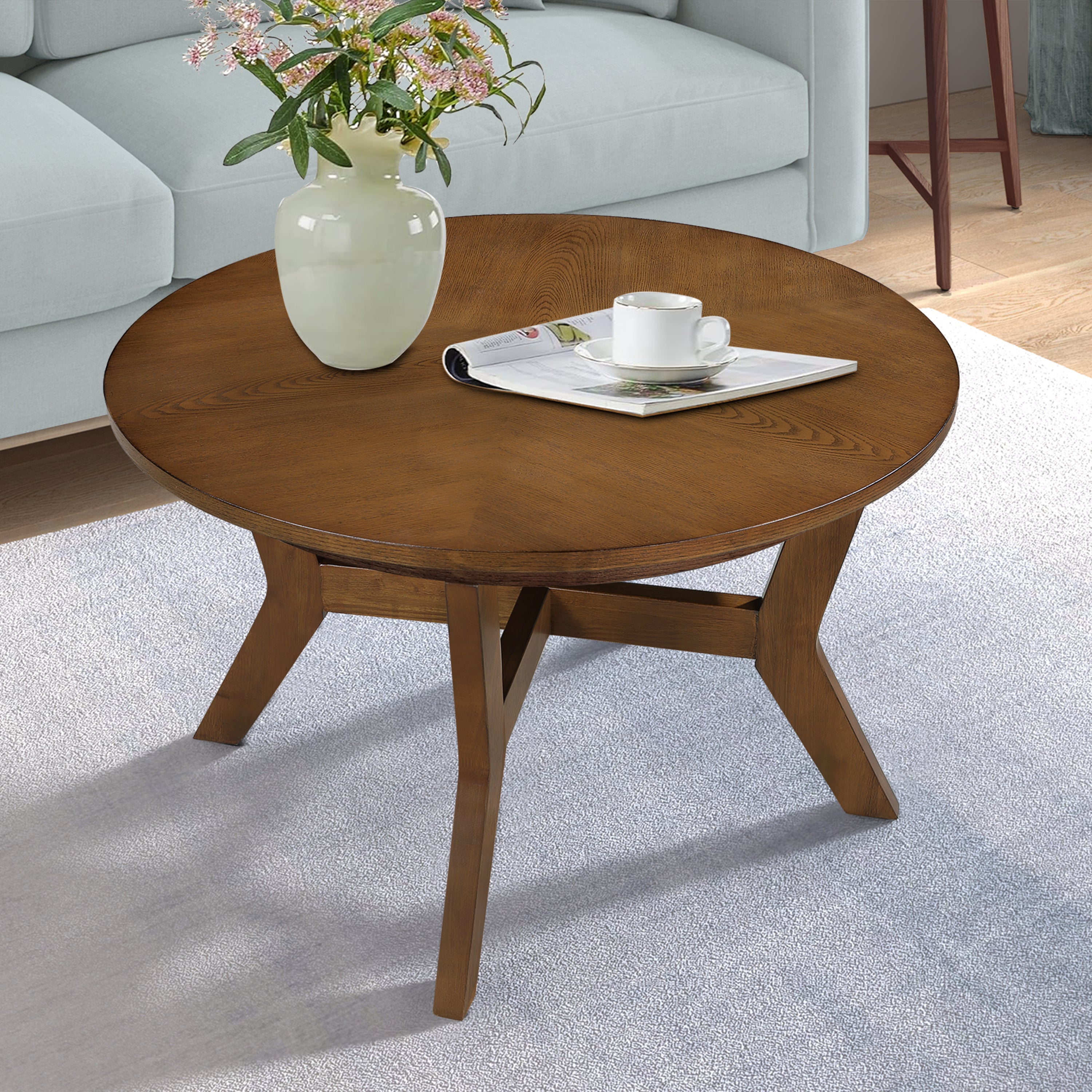 32" Round Wood Coffee Table: Mid-Century Modern