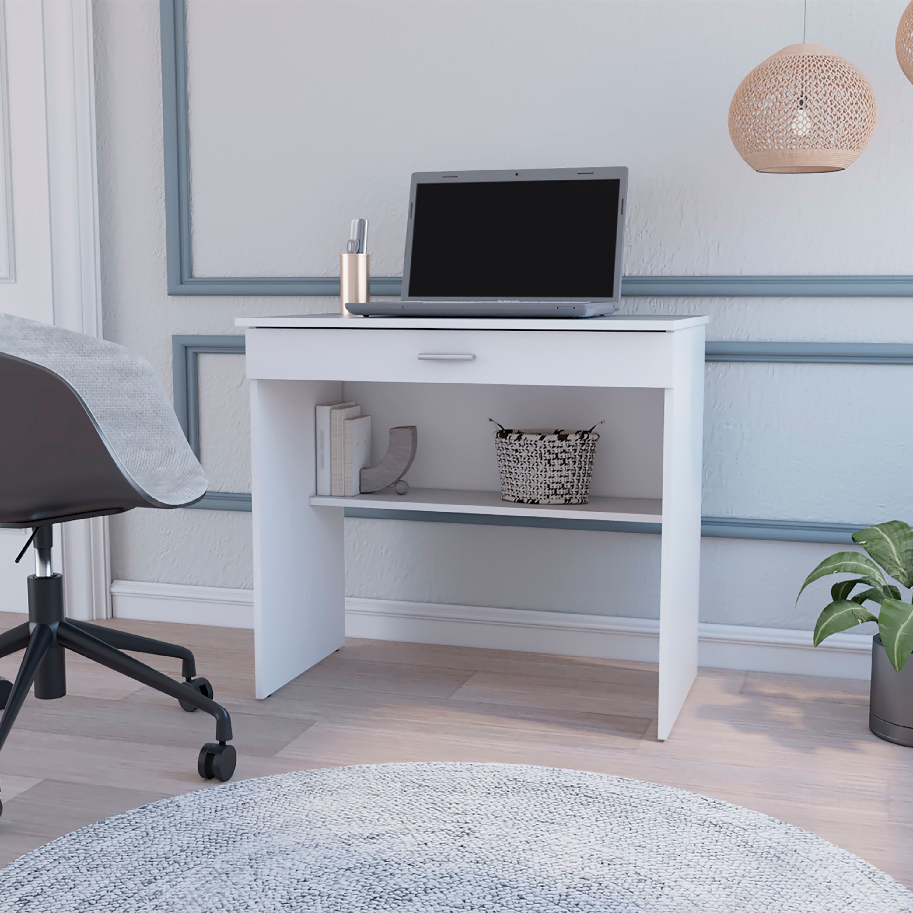 Kaylor Storage Desk: Modern Design with Drawer & Shelf