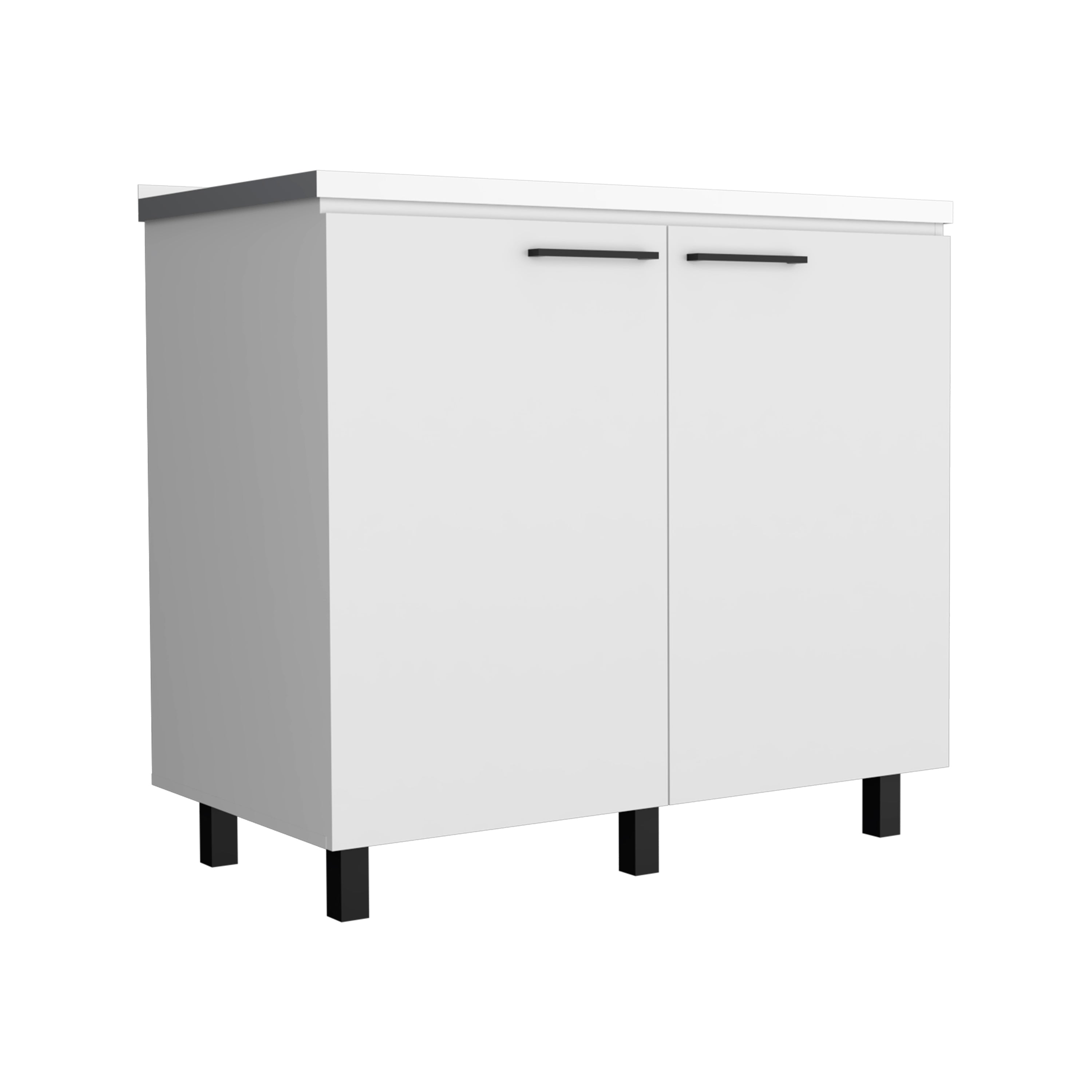 White Utility Base Cabinets with Stainless Steel Top