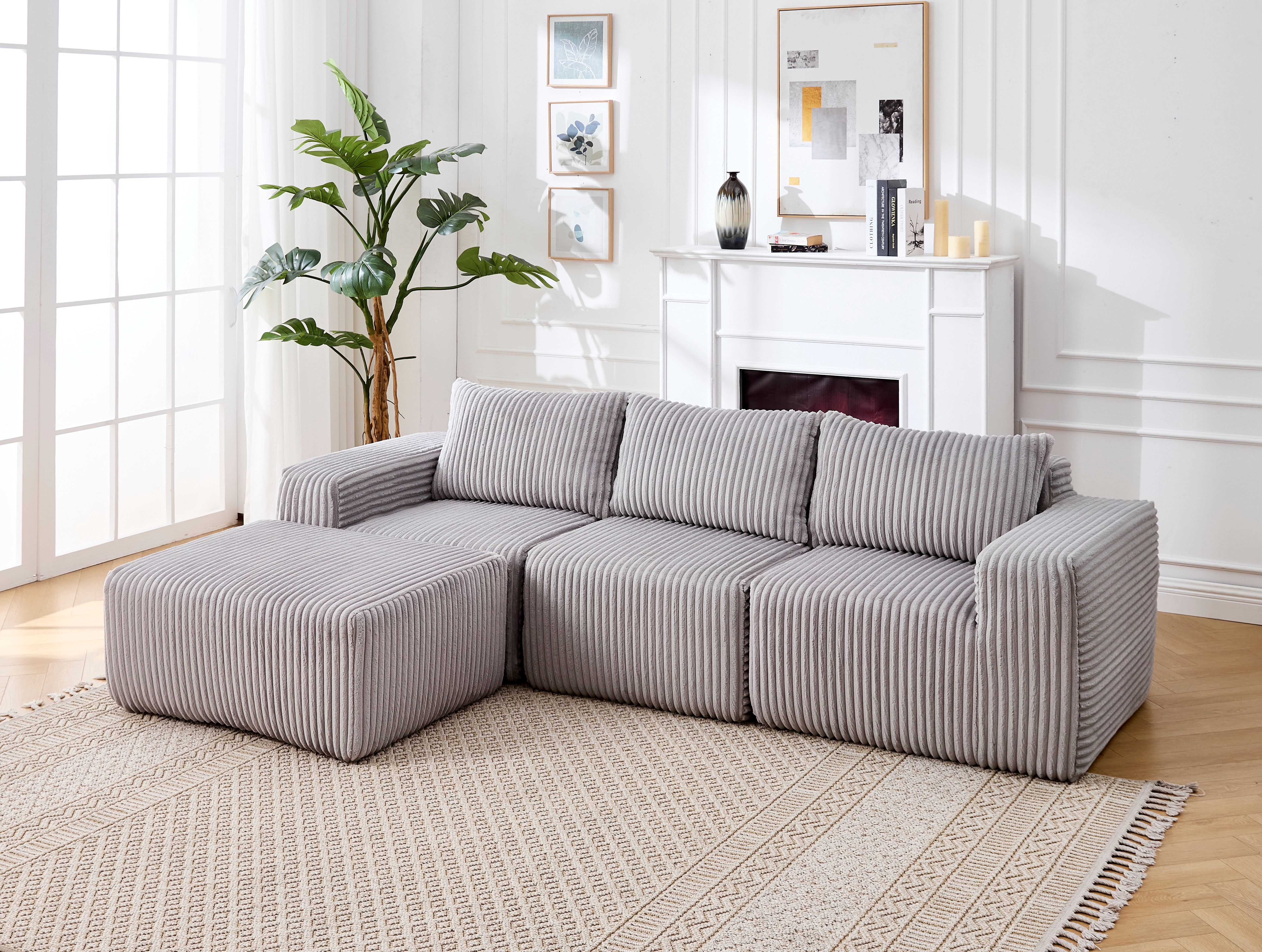 Modern L-Shape Sectional Sofa: Light Gray