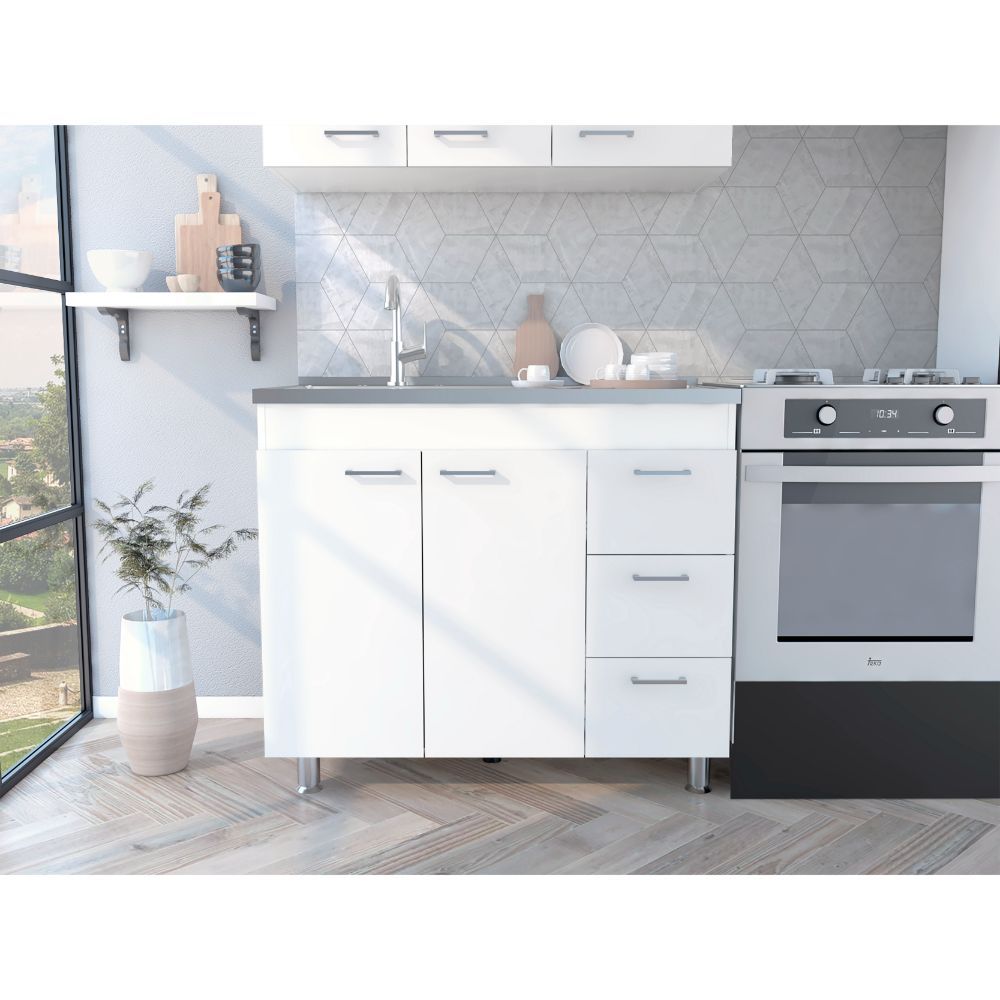 White Base Cabinet: Double Door & 3 Drawers