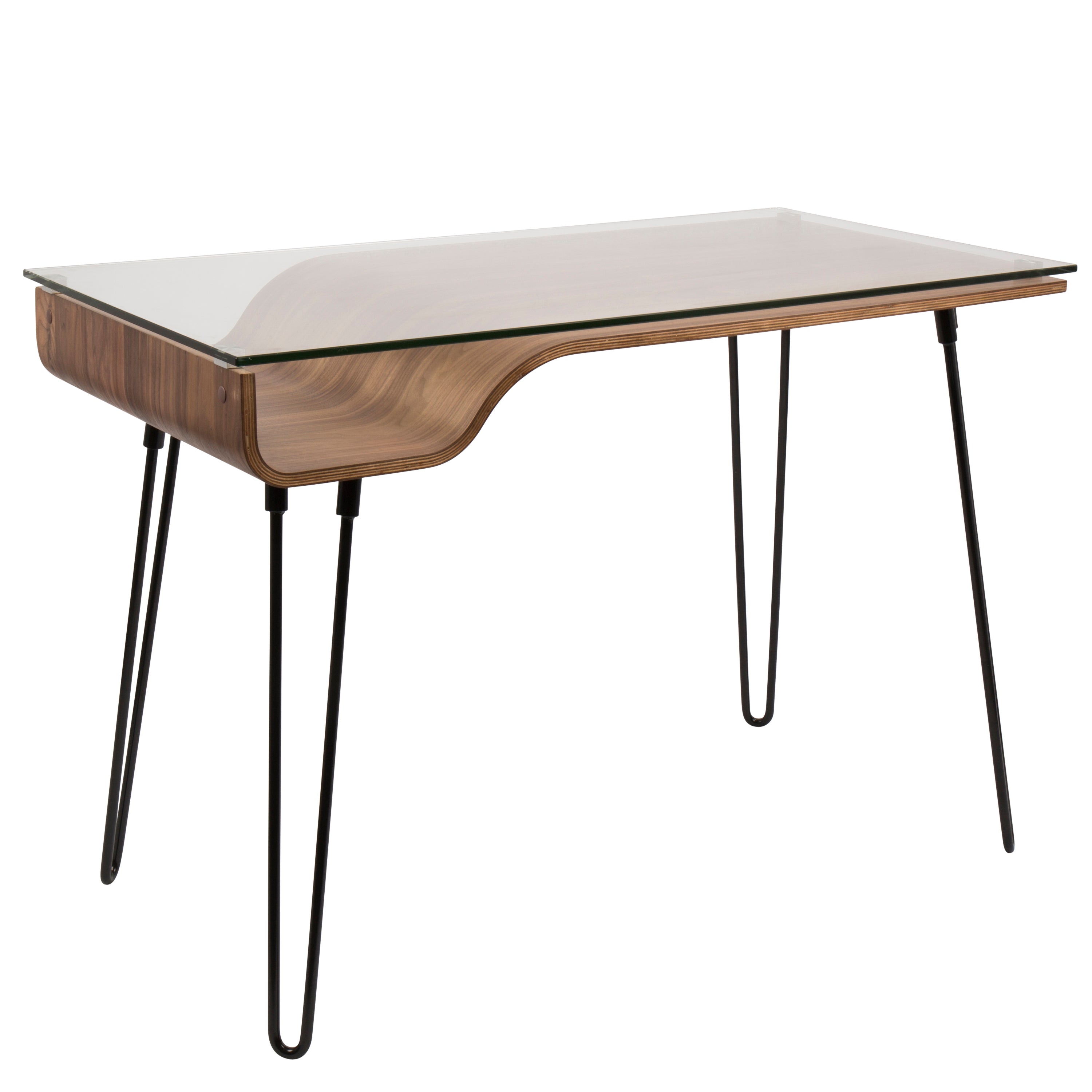 Avery Mid-Century Modern Desk - Walnut, Glass & Metal