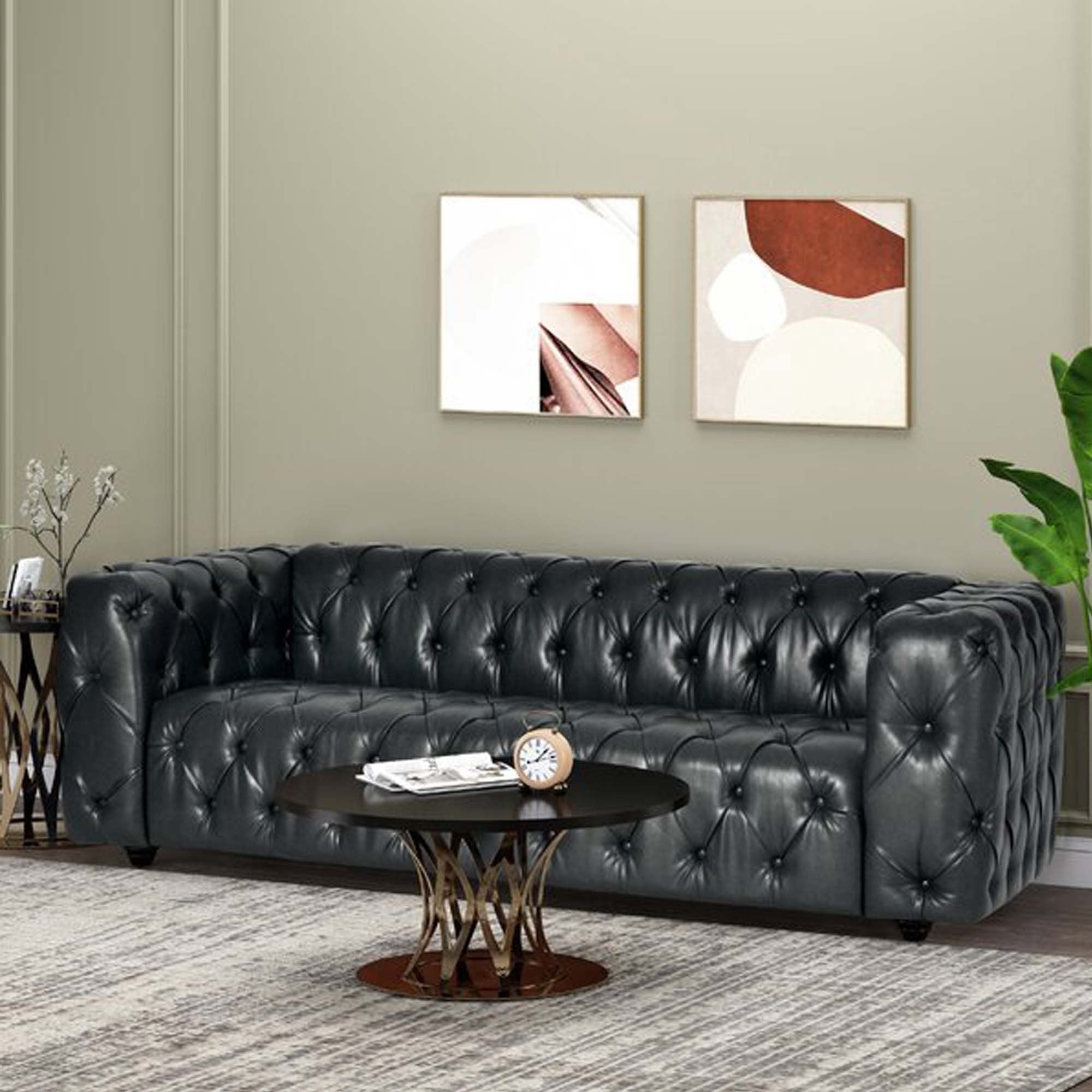 Mirod Comfy 3-Seater Sofa: PU Leather, Wooden Legs