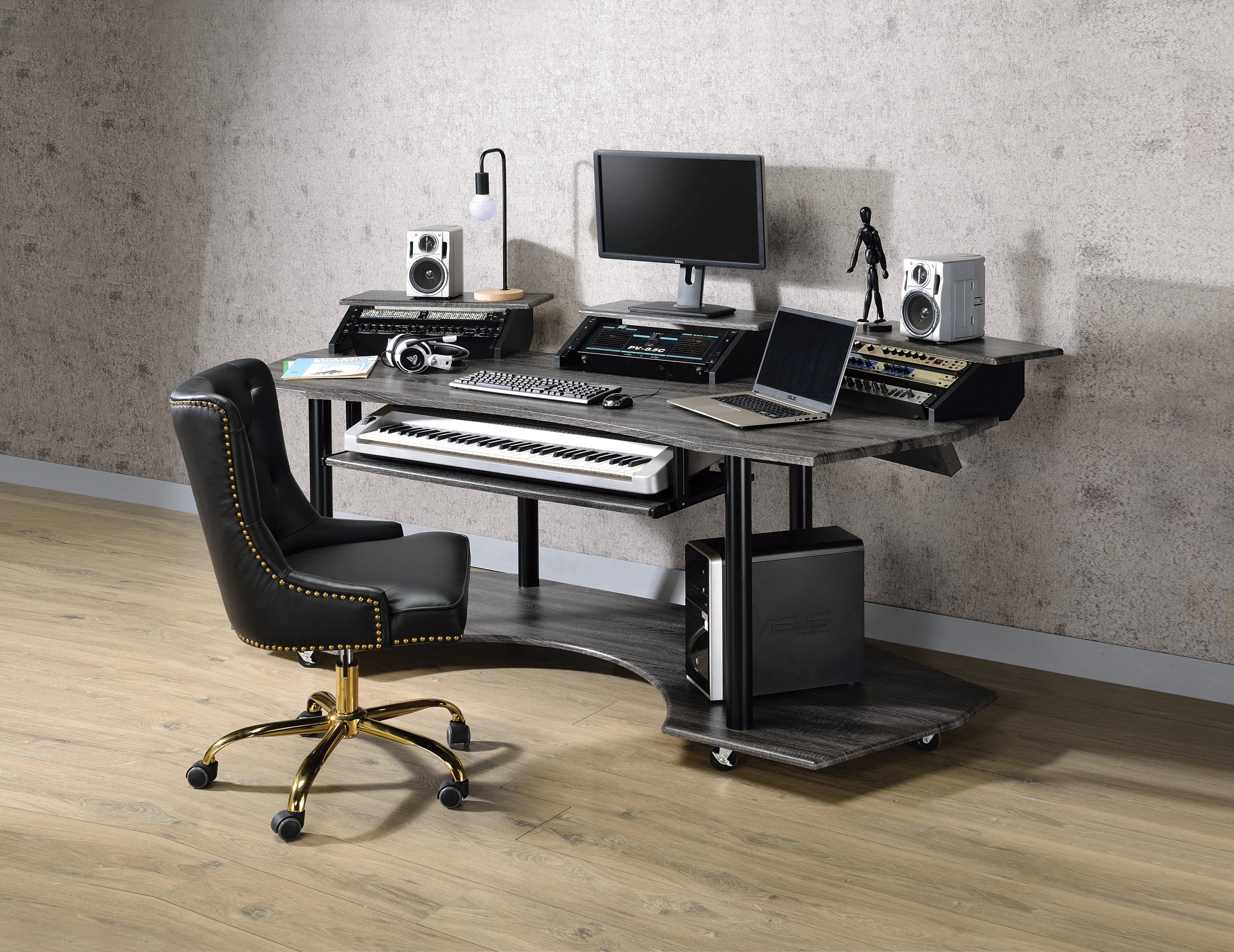 Eleazar 83" Black Oak Studio Desk | Music Workstation