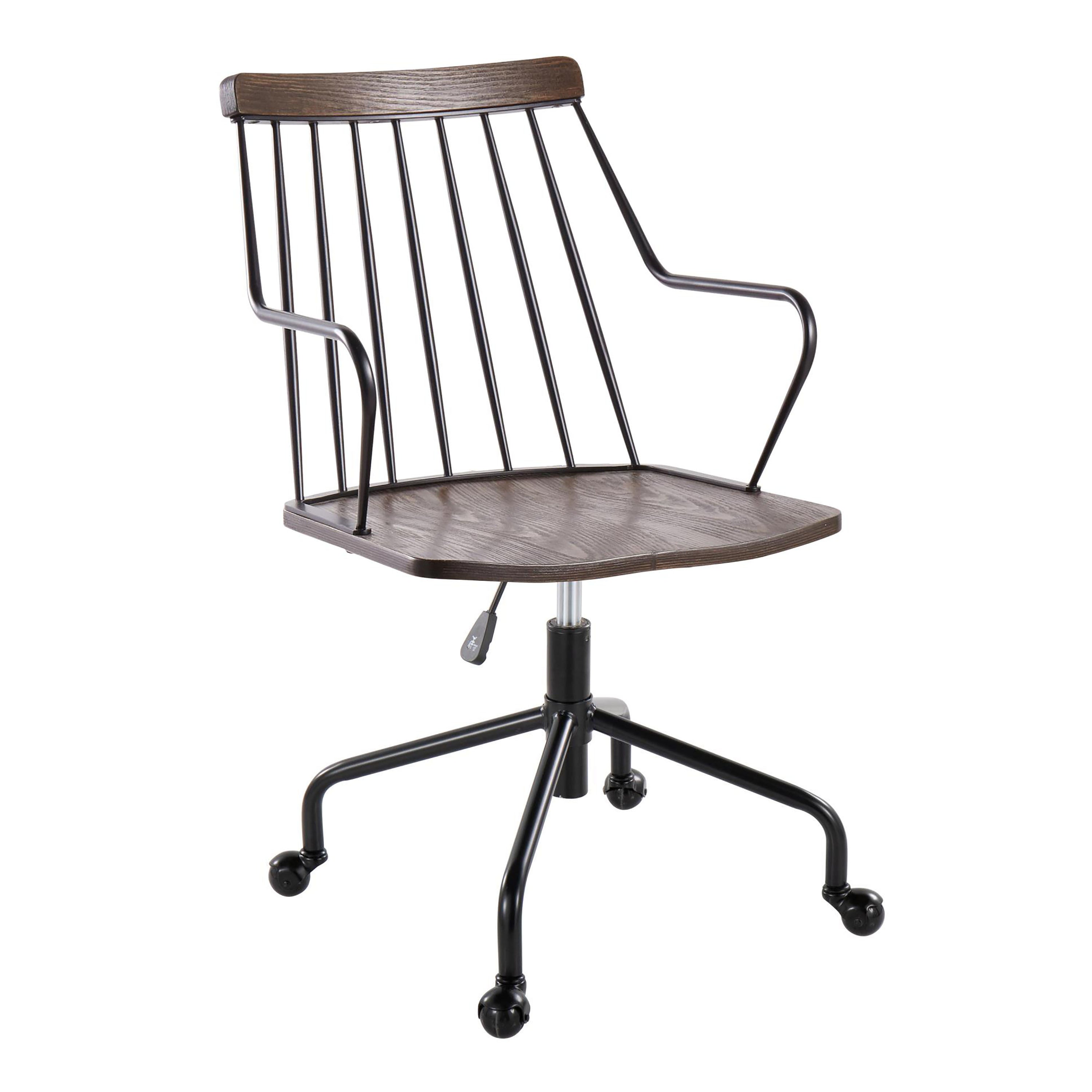 Preston Farmhouse Office Chair, Black Metal & Walnut