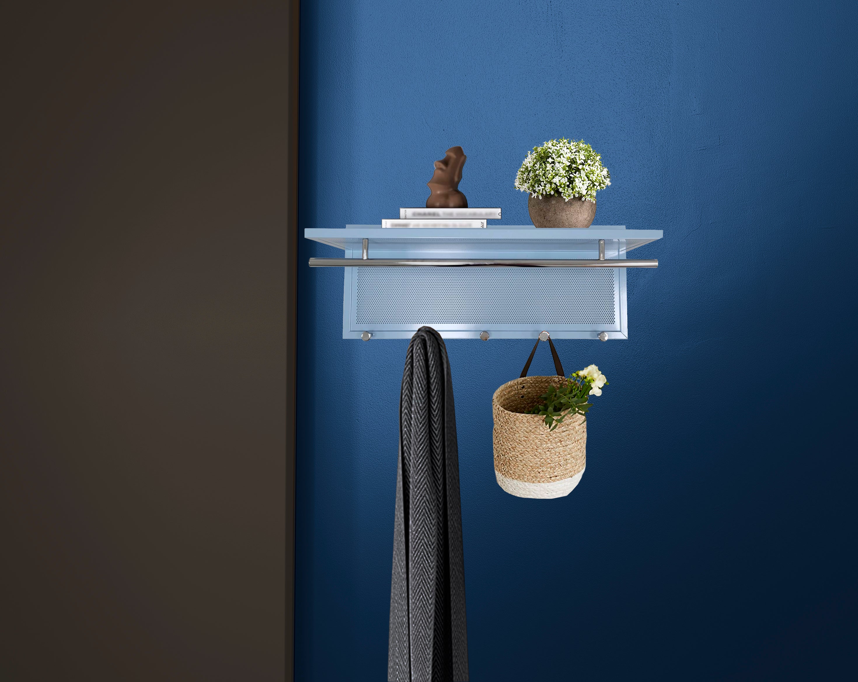 Esyspot Blue Metal Powder Coating Hook Wall Shelf