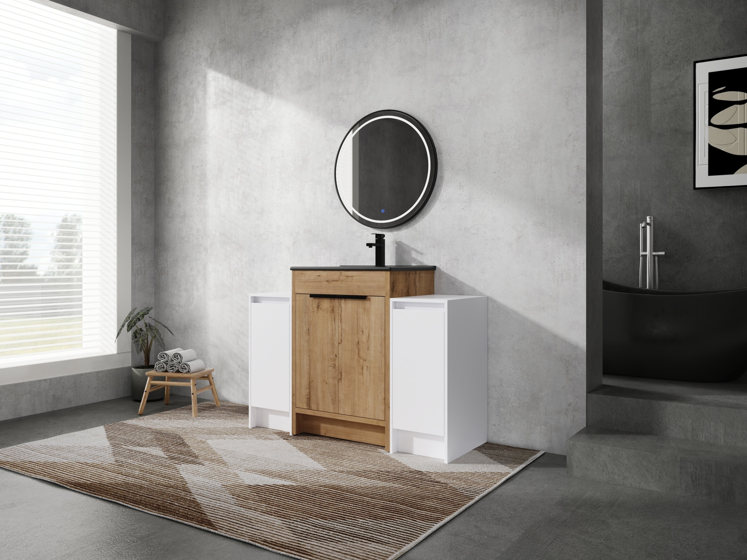 48" Black Bathroom Vanity with Double Cabinets