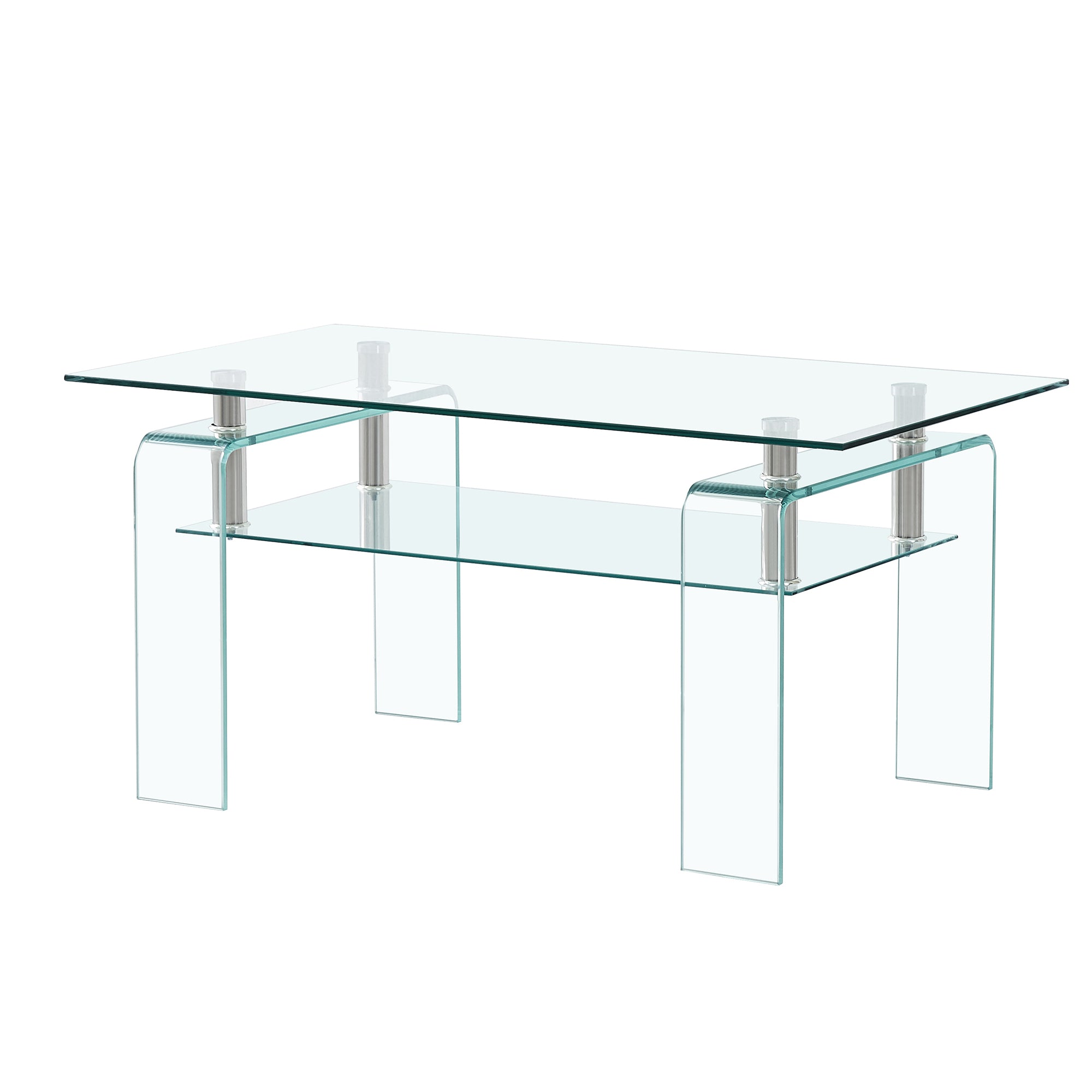 Modern Glass Coffee Table with 2-Tier Storage