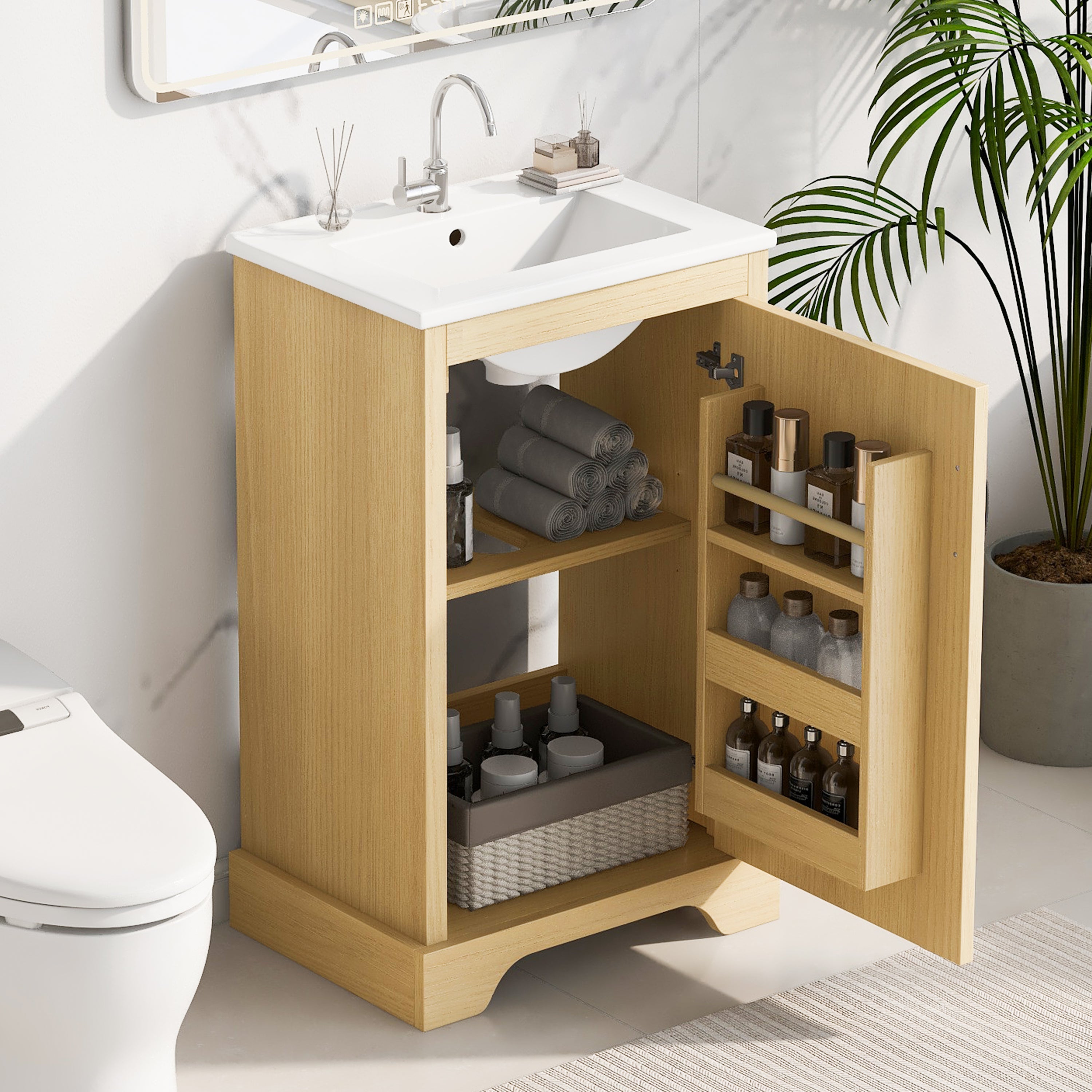 20" Wood Vanity: Sink, Soft-Close Doors & Shelves