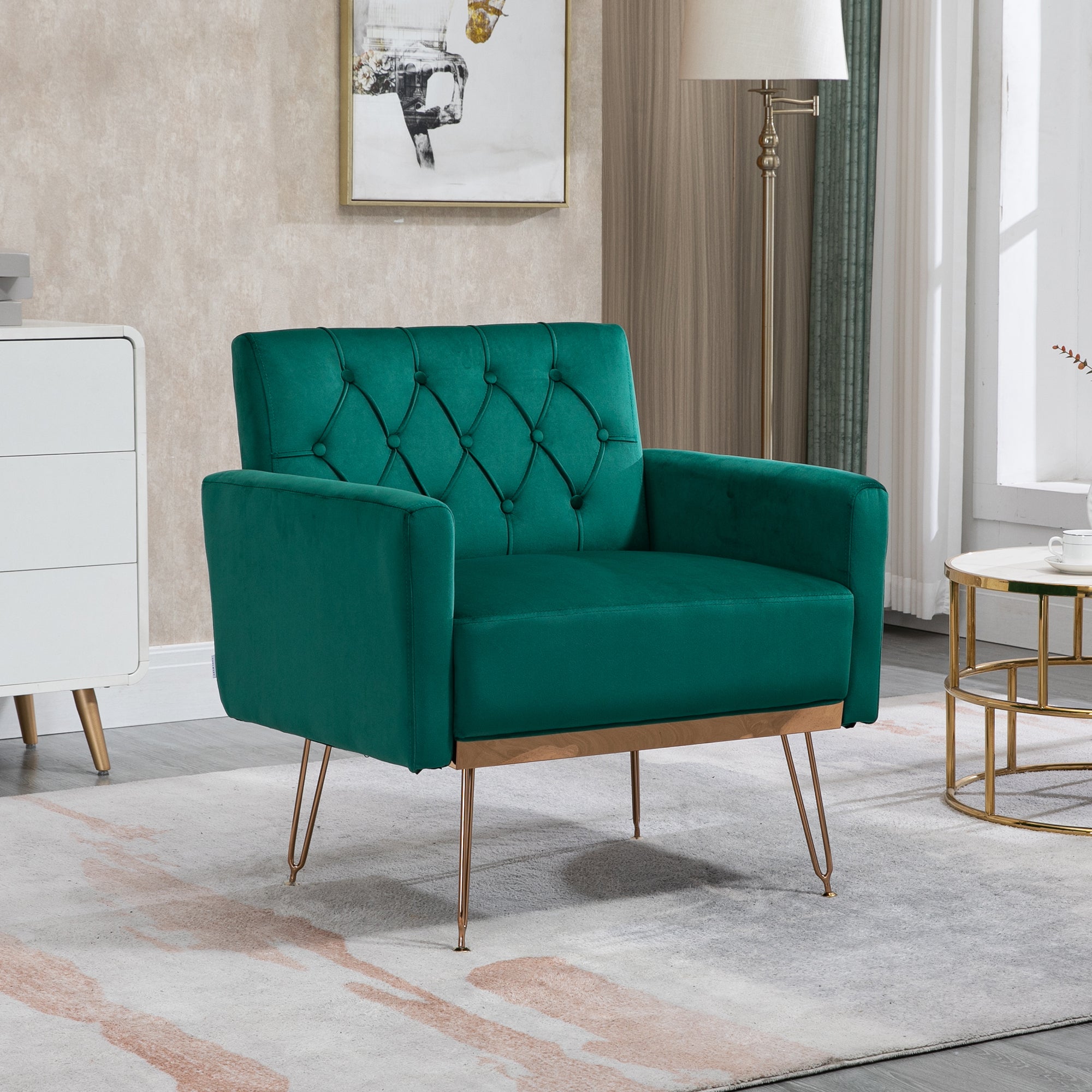 Velvet Armchair: Modern Tufted Sofa Chair (Green)