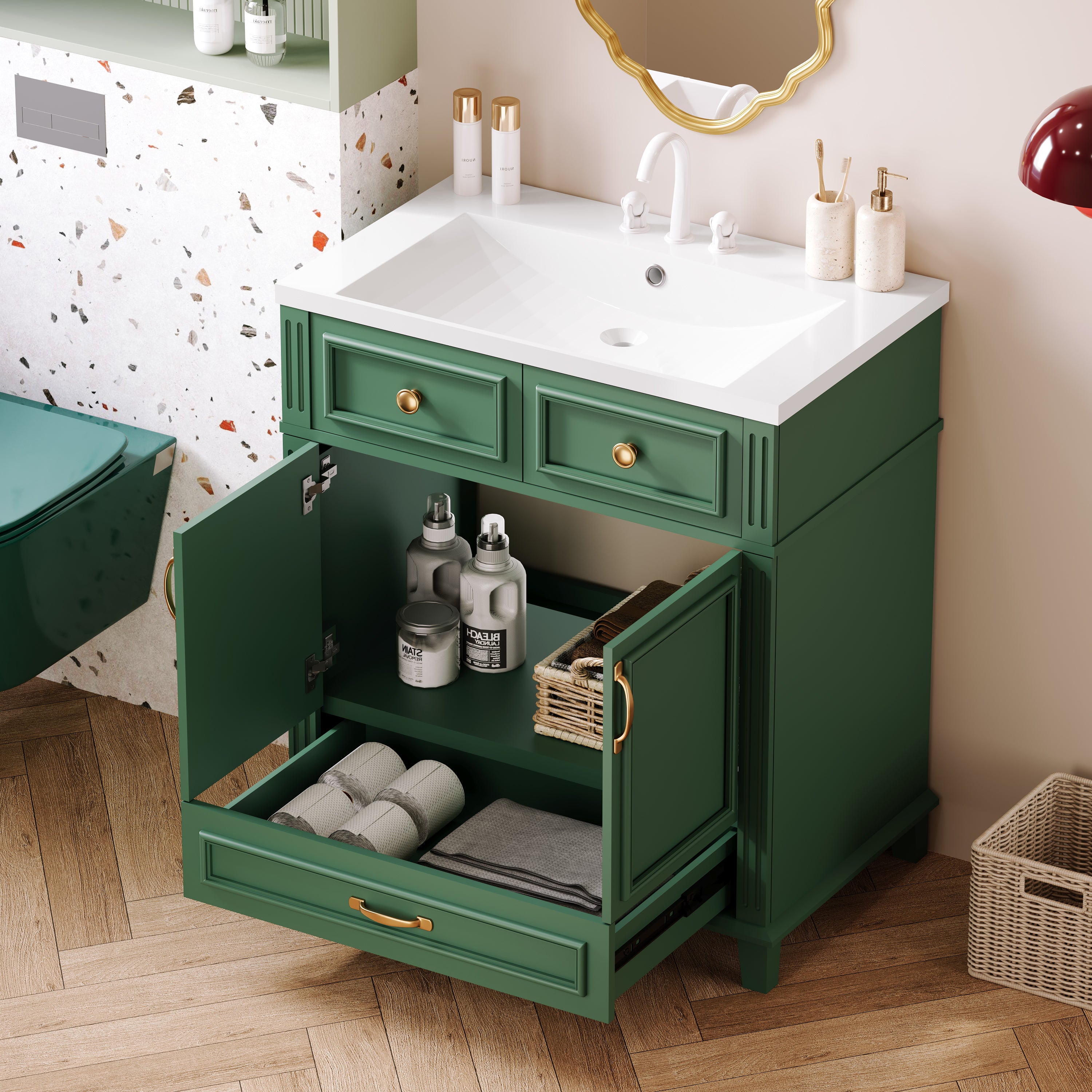 Green Retro 30" Bathroom Vanity with Resin Sink