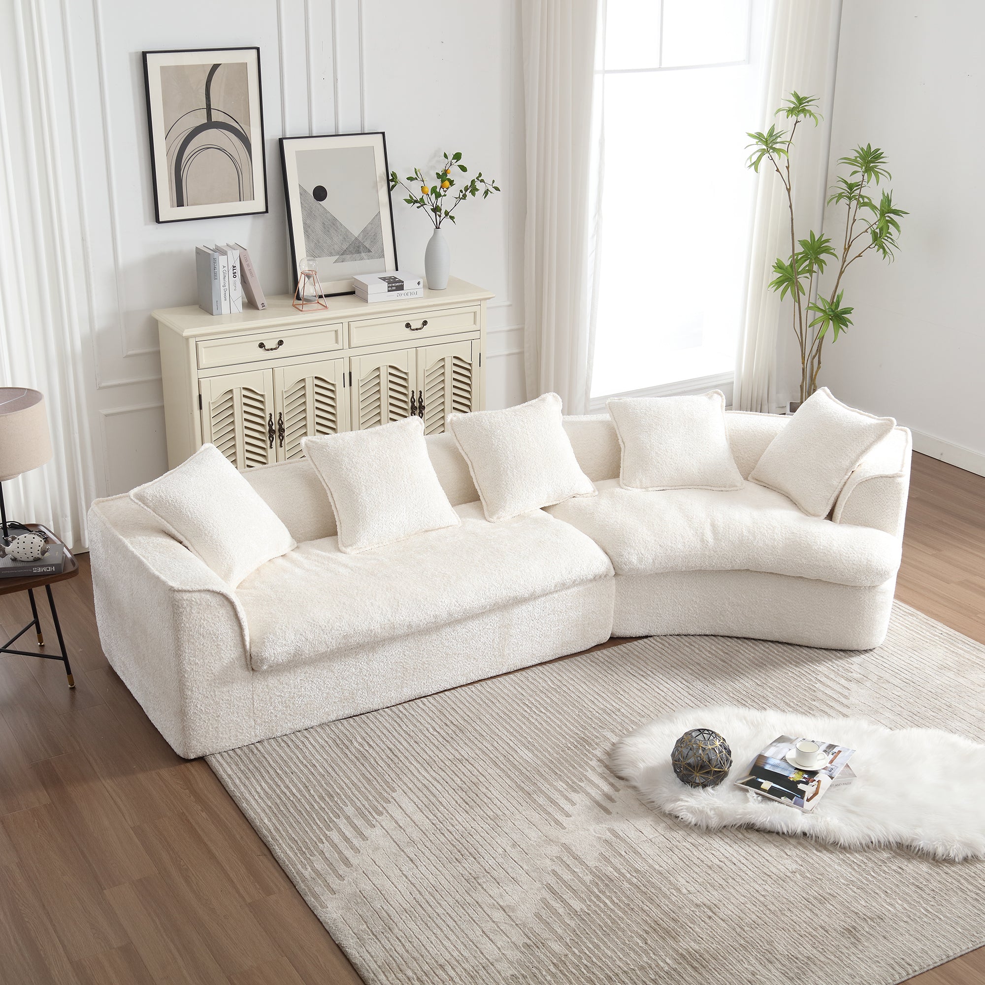 COOLMORE Beige Boucle Sofa: Oversized & Comfy